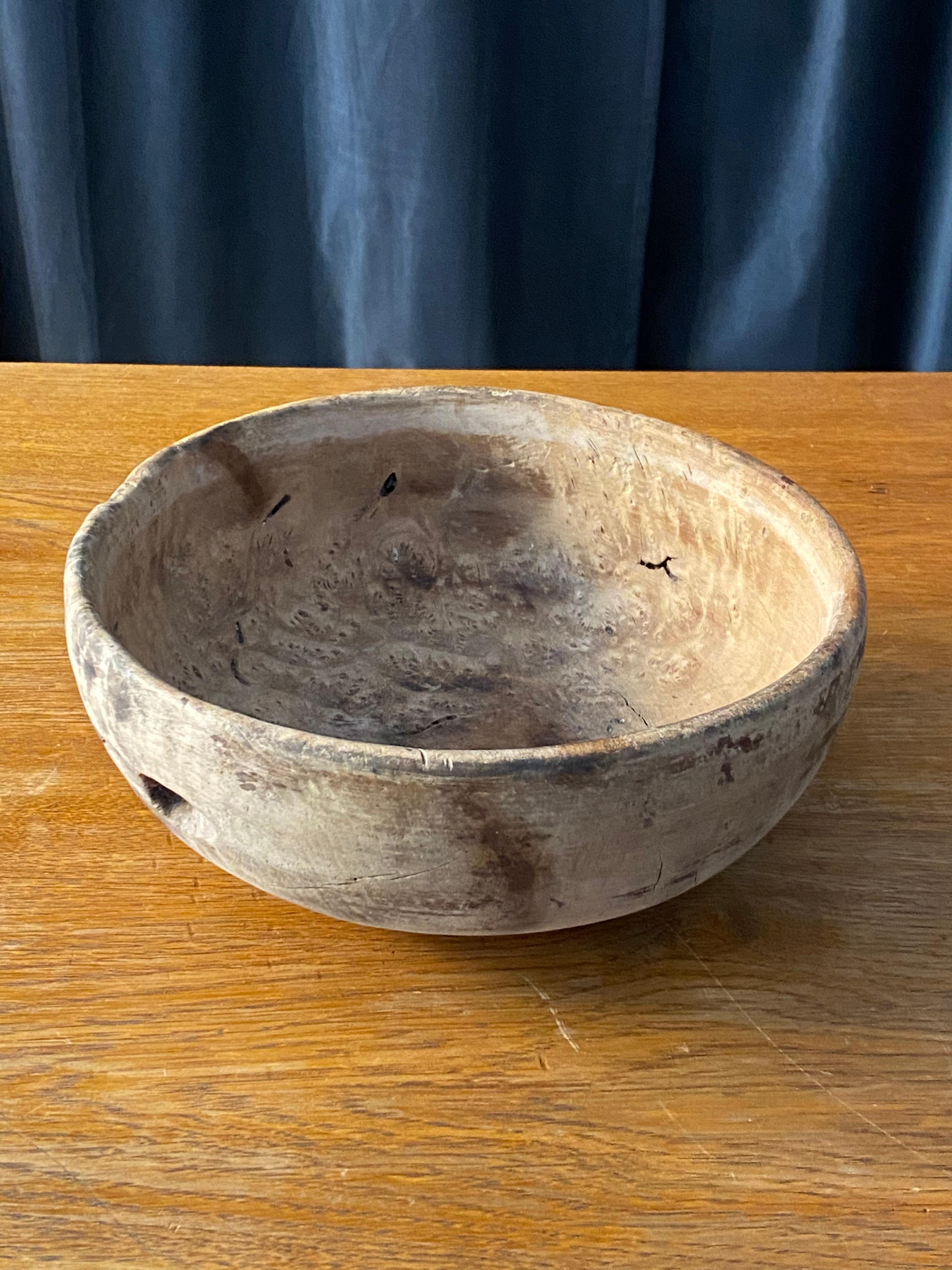 Swedish Folk Art, Unique 18th Century Farmers Bowl, Wood, Signed 2