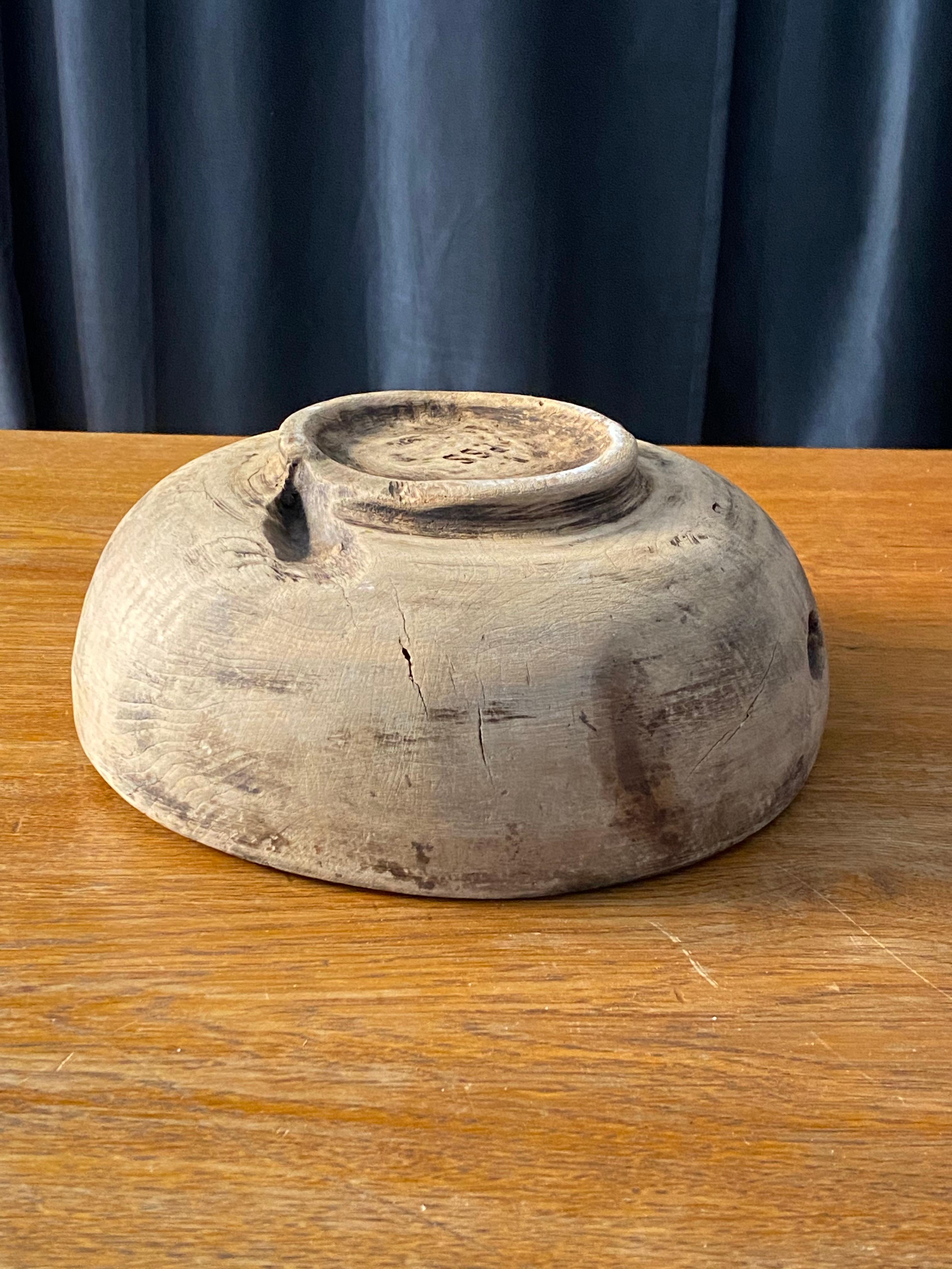 Swedish Folk Art, Unique 18th Century Farmers Bowl, Wood, Signed 3