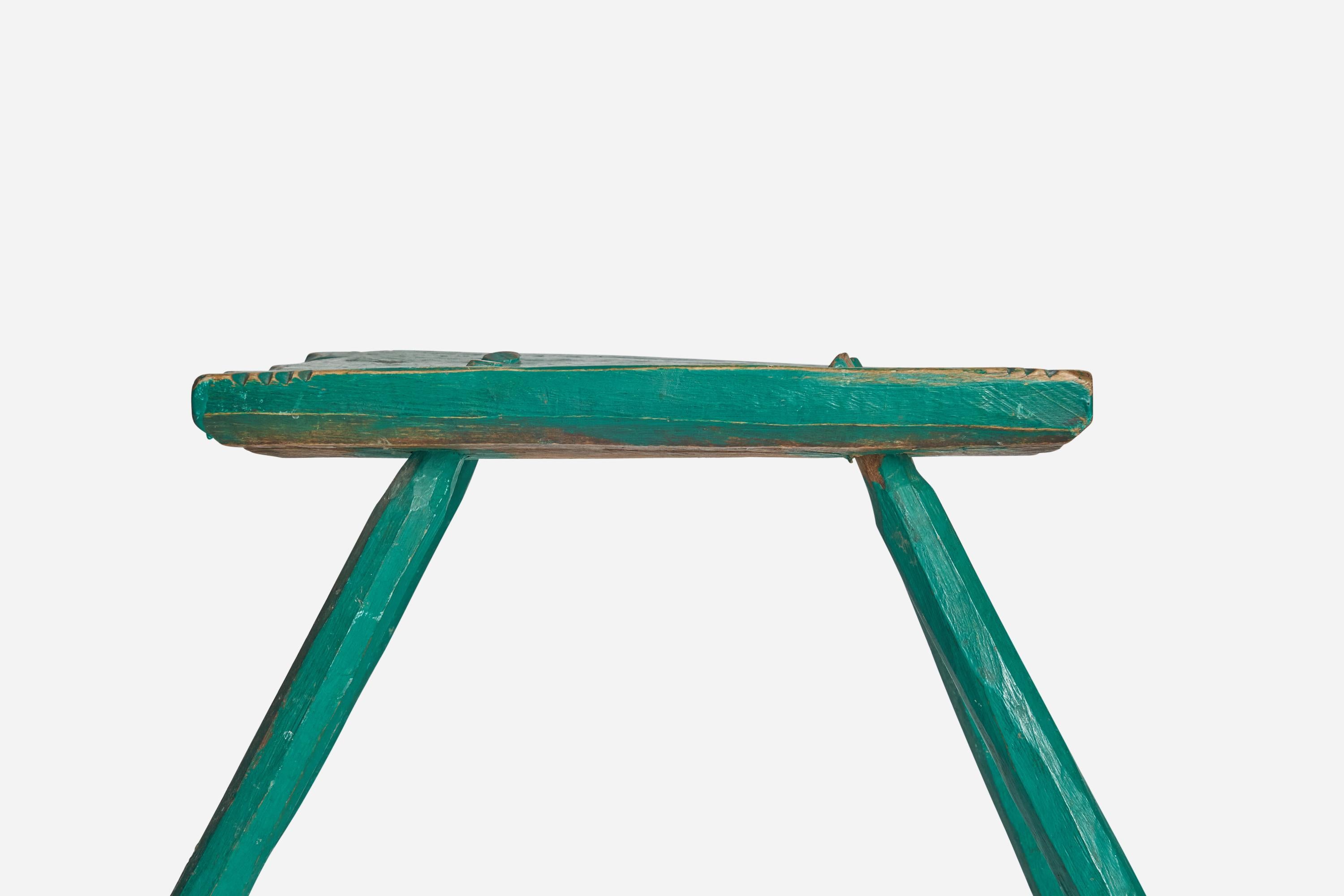Swedish Folk Art, Farmers Stool, Green-Painted Wood, Sweden, Early 19th Century  For Sale 1