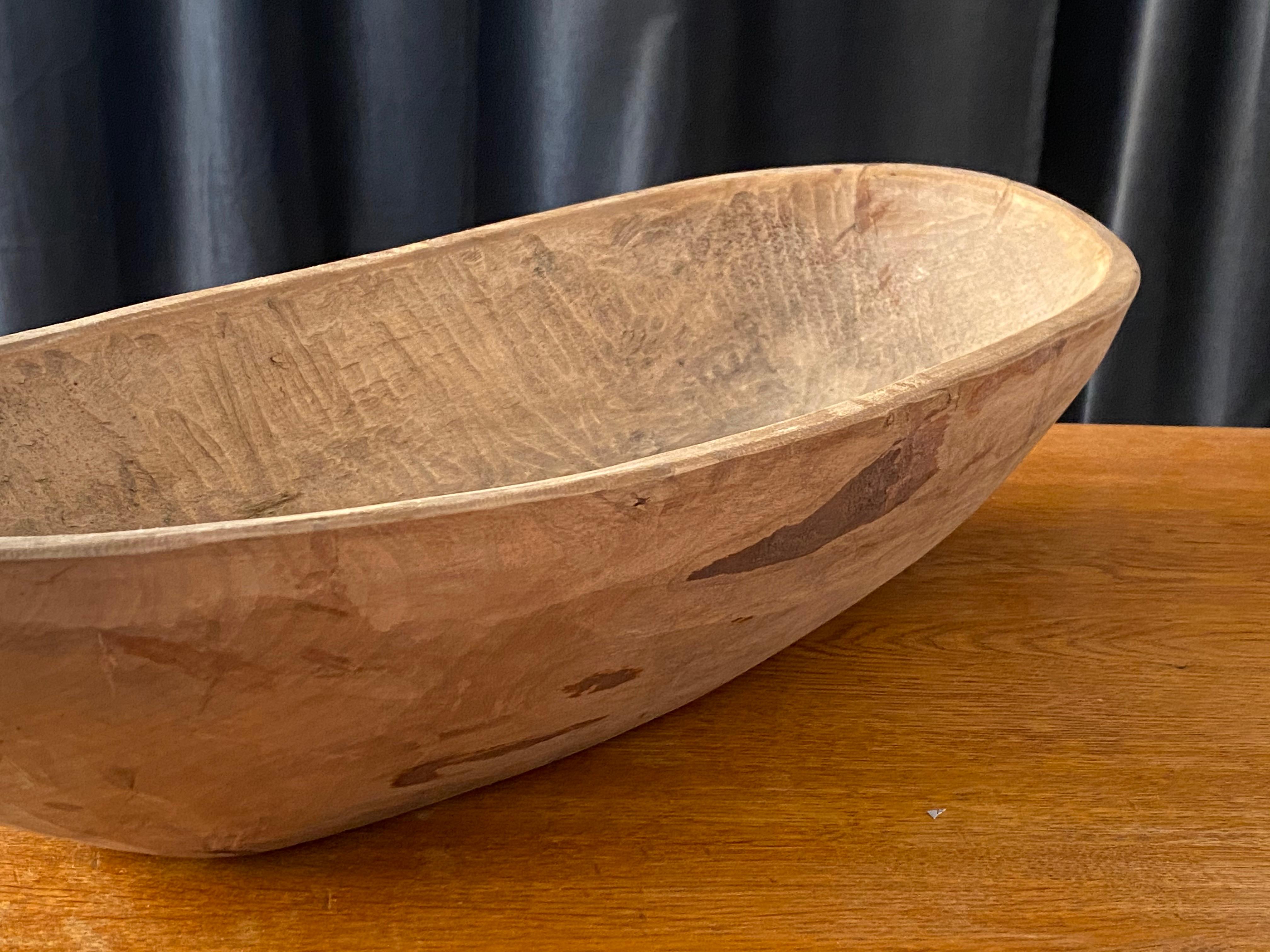 Early 19th Century Swedish Folk Art, Unique Large 18th Century Farmers Bowl, Wood, Signed and Dated