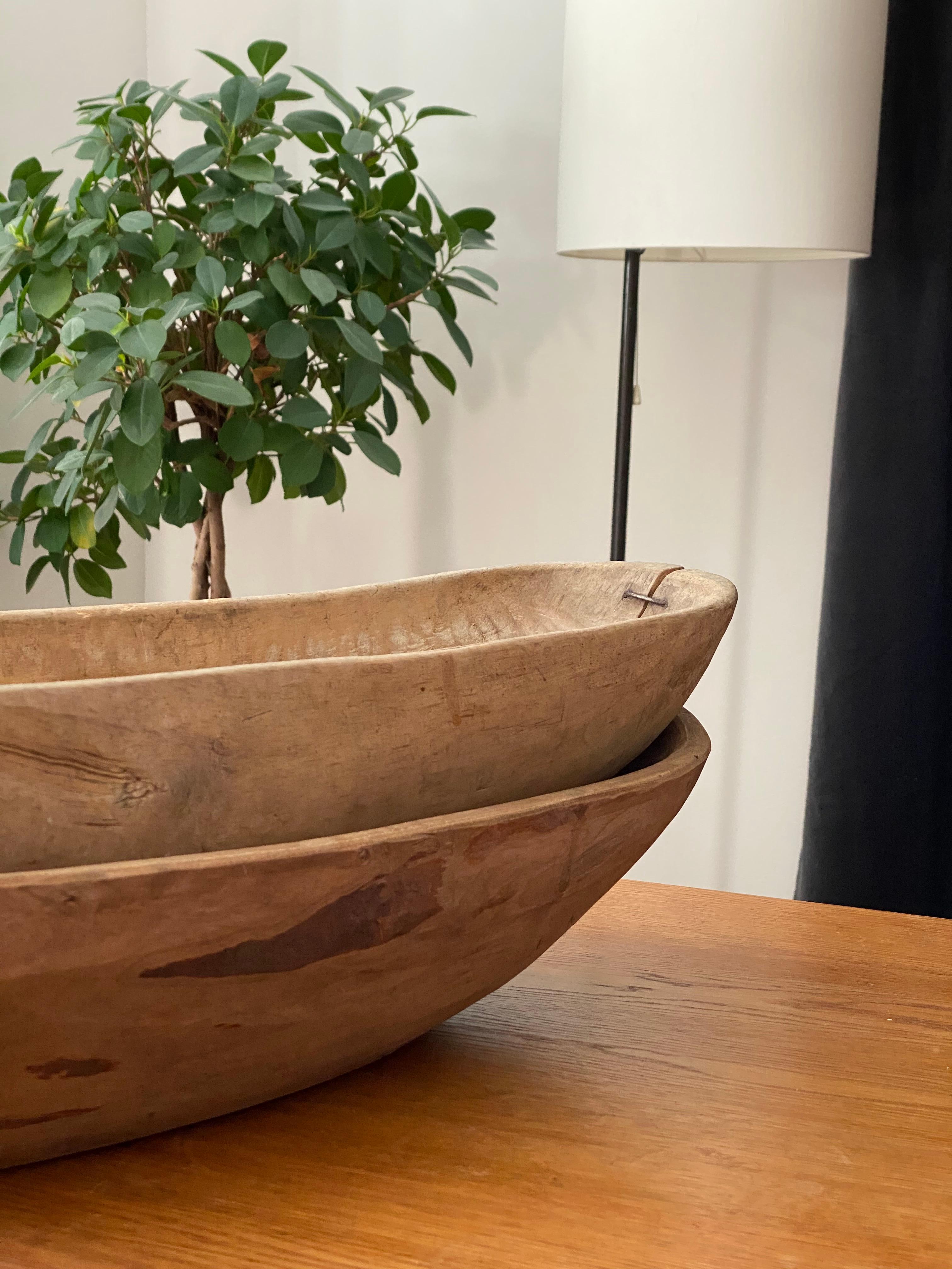 Swedish Folk Art, Unique Large 18th Century Farmers Bowl, Wood, Signed and Dated 2