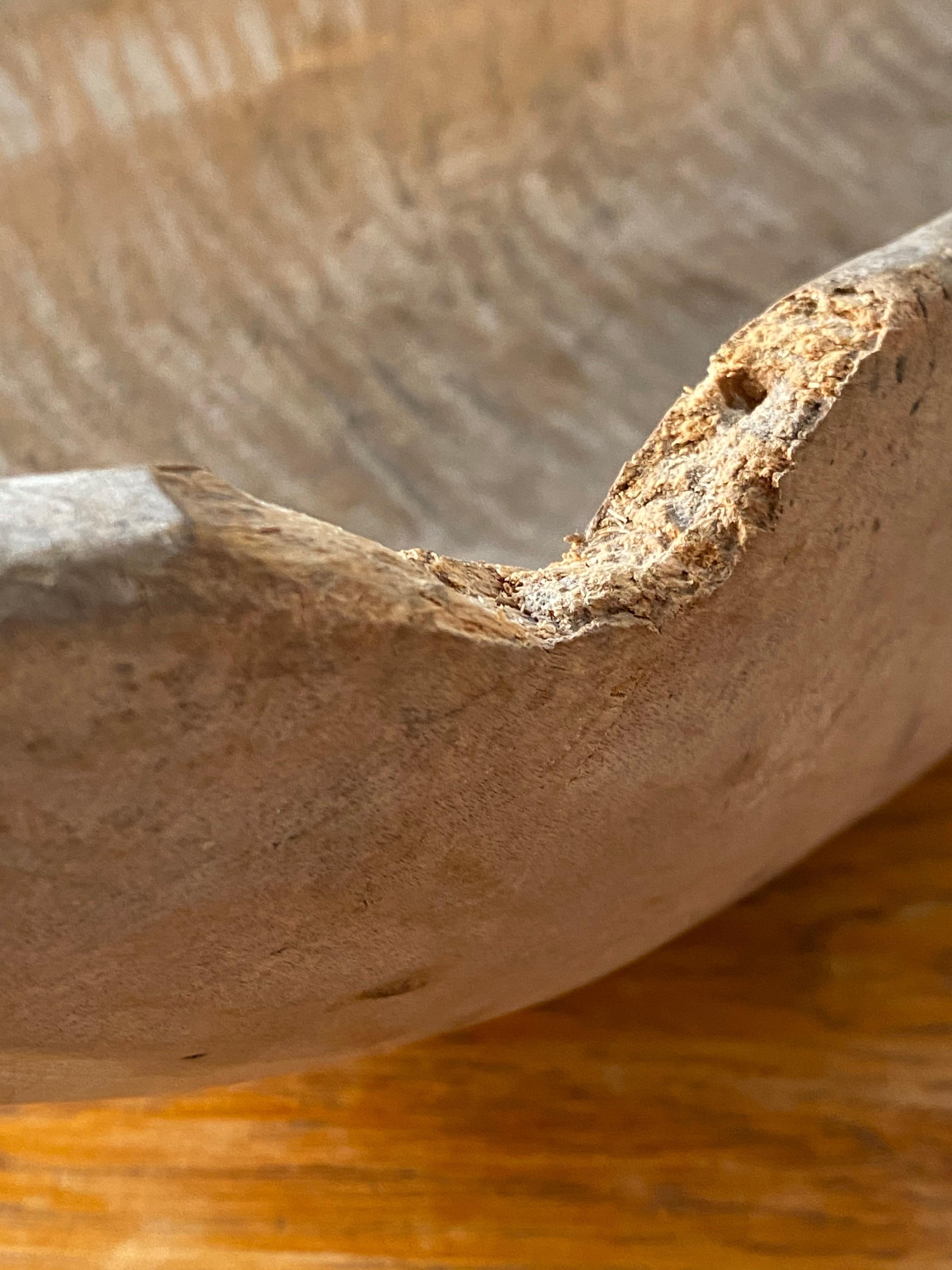 Early 19th Century Swedish Folk Art, Unique Large 19th Century Farmers Bowl, Wood, Signed and Dated