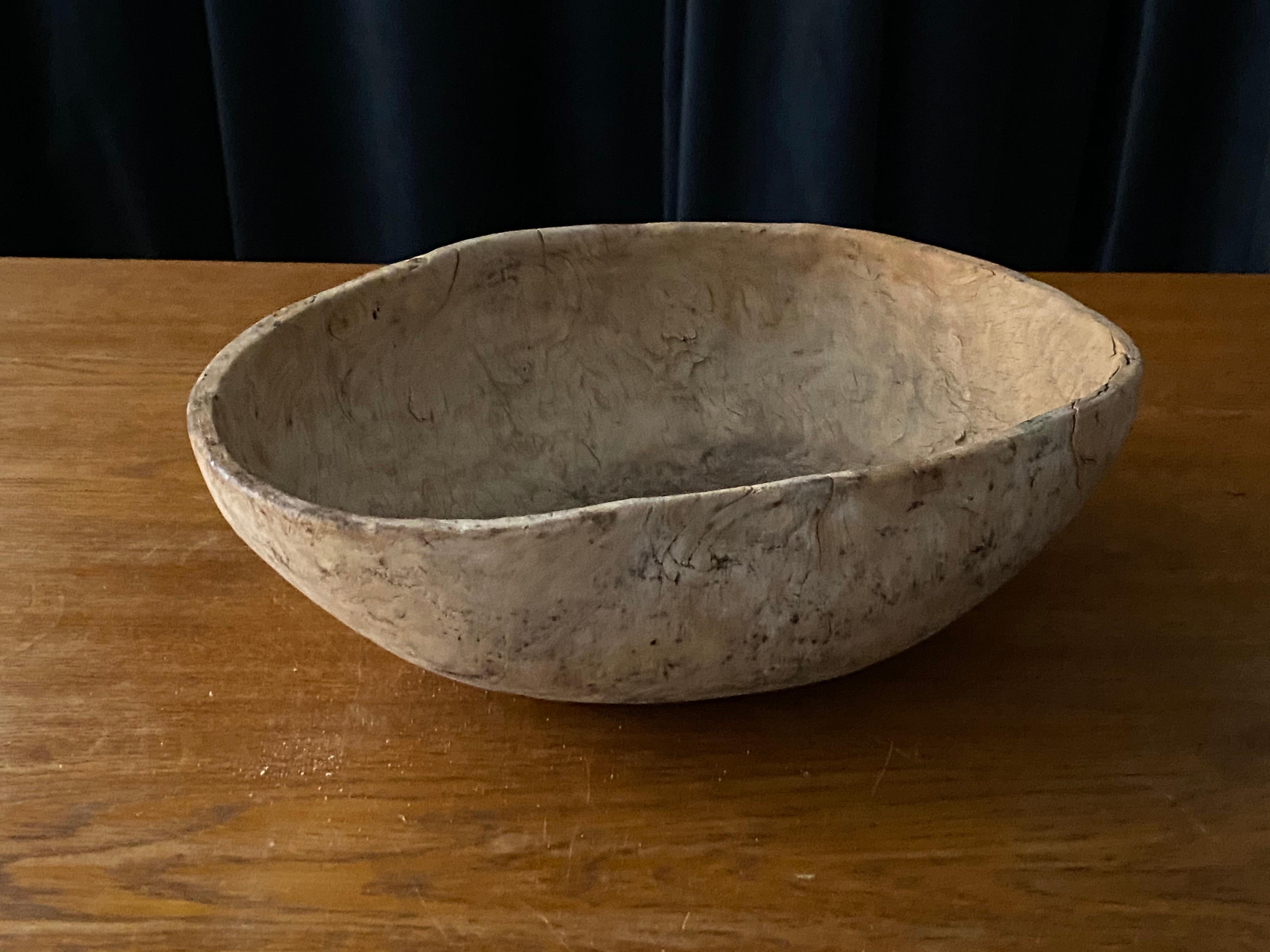 Swedish Folk Art, Unique Organic 19th Century Farmers Bowl, Root Wood, Signed In Fair Condition In High Point, NC