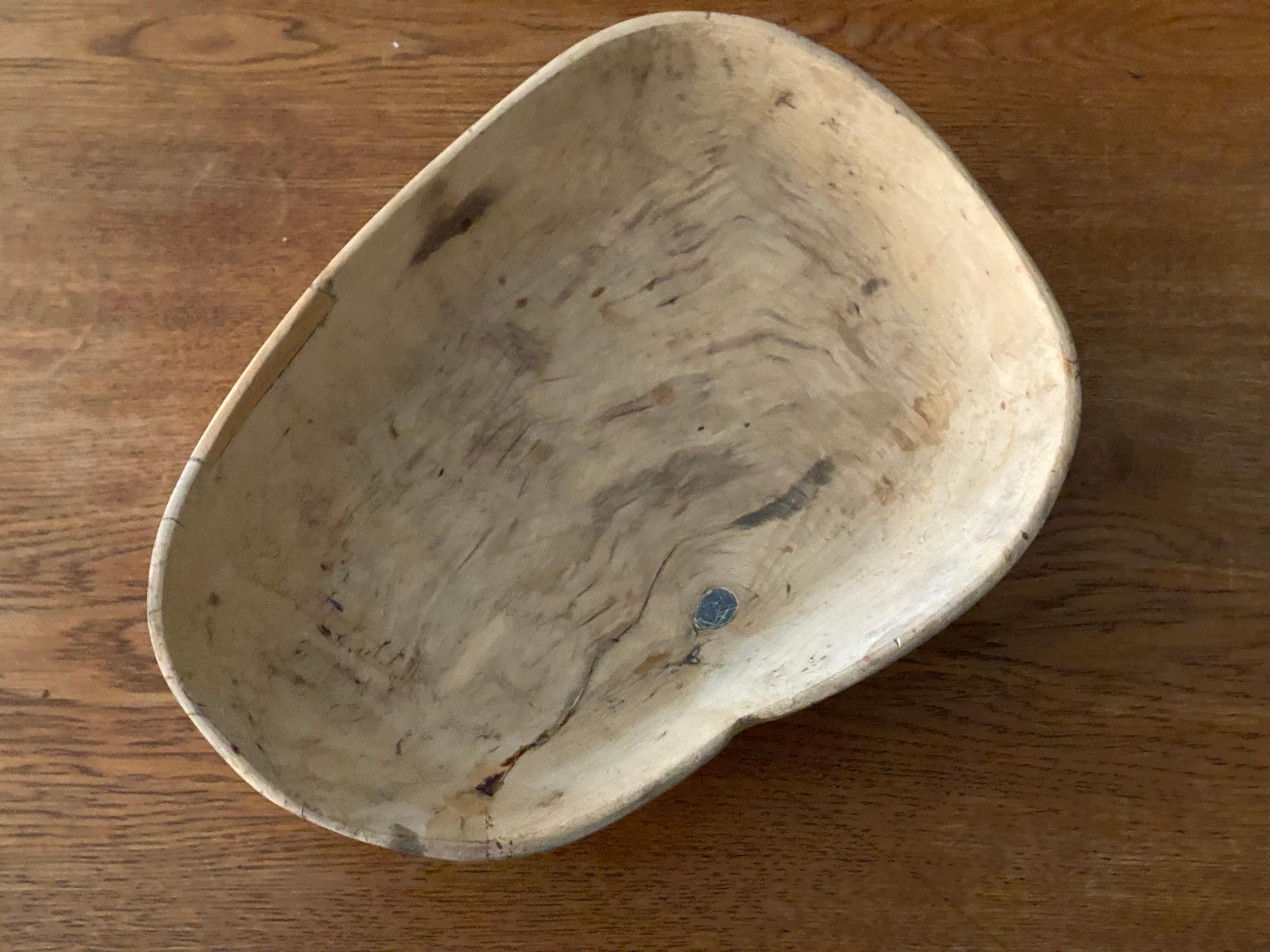 Swedish Folk Art, Unique Organic 19th Century Farmers Bowl, Wood, Dated 1822 2