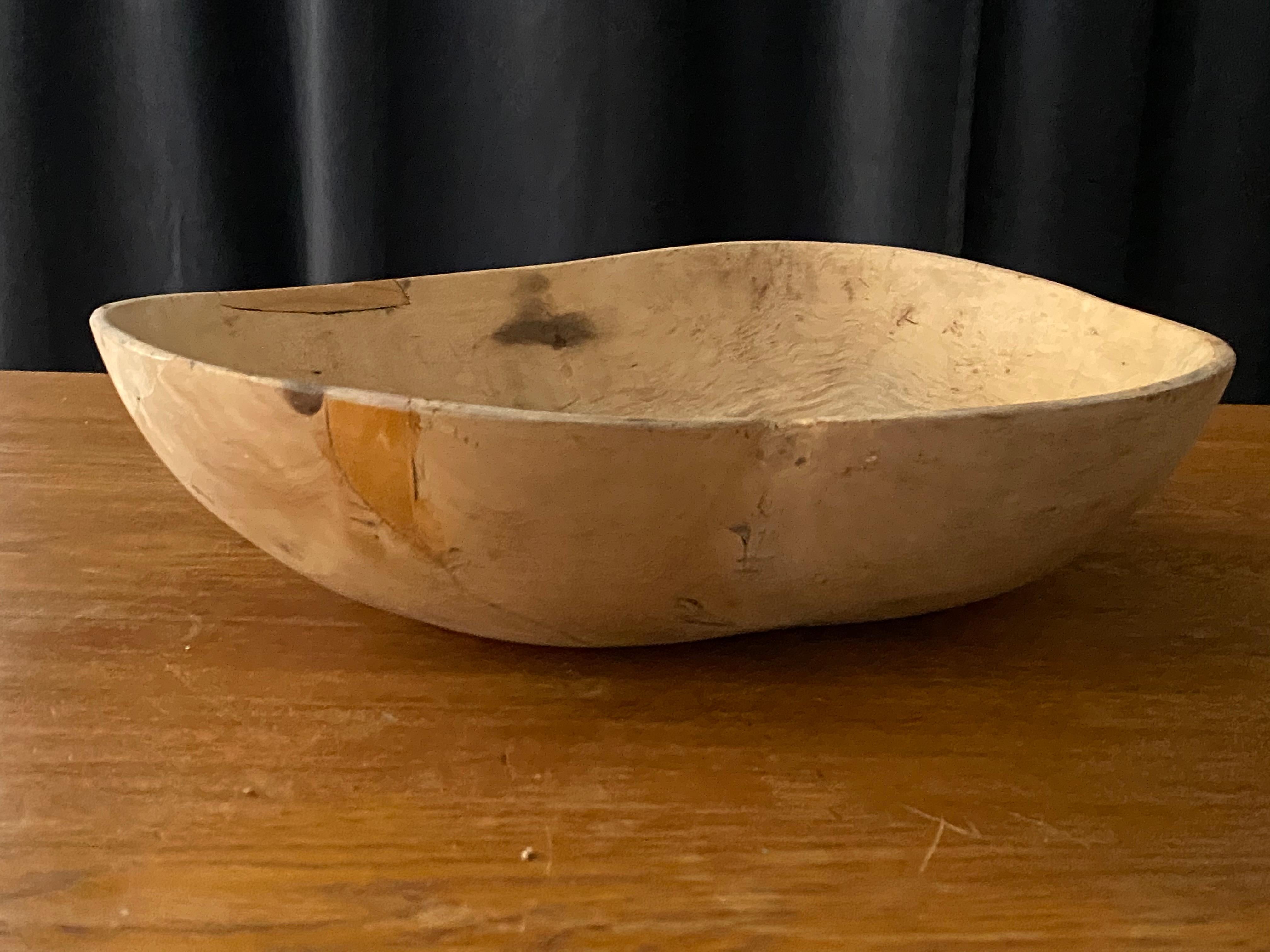 Swedish Folk Art, Unique Organic 19th Century Farmers Bowl, Wood, Dated 1822 5