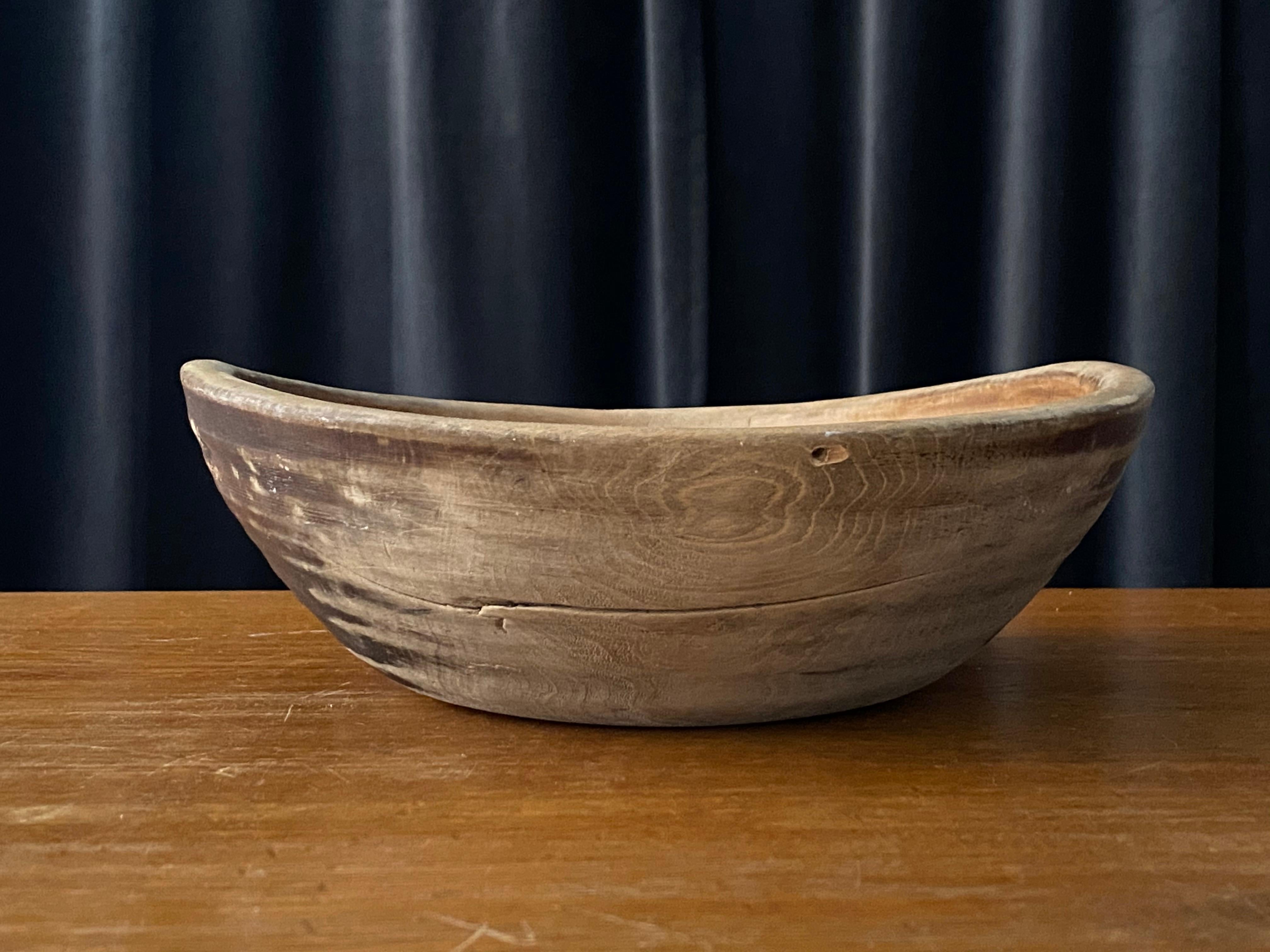 Swedish Folk Art, Unique Organic 19th Century Farmers Bowl, Wood, Signed 2
