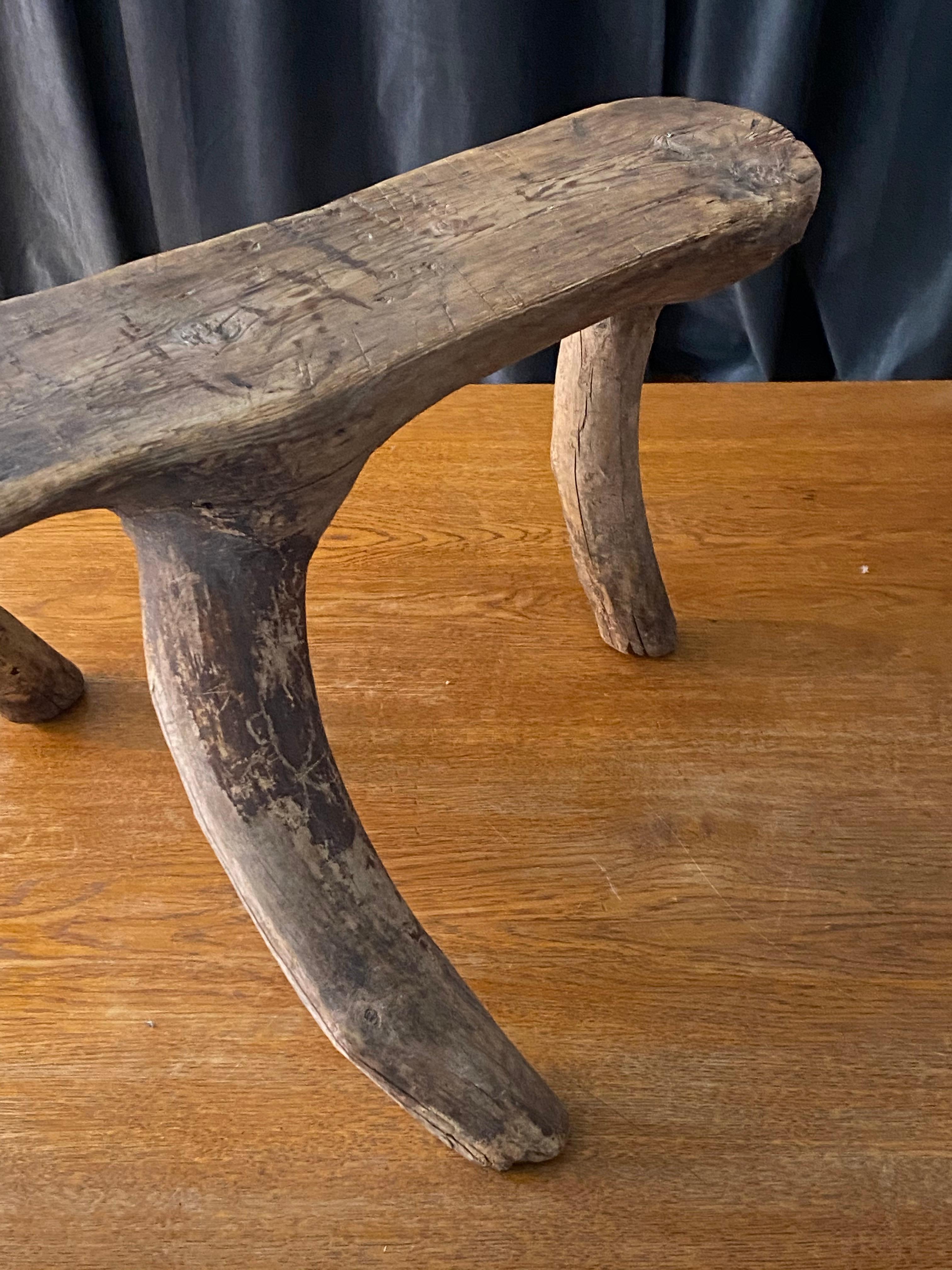 Swedish Folk Art, Unique Organic Farmers Stool, Wood, 19th Century For