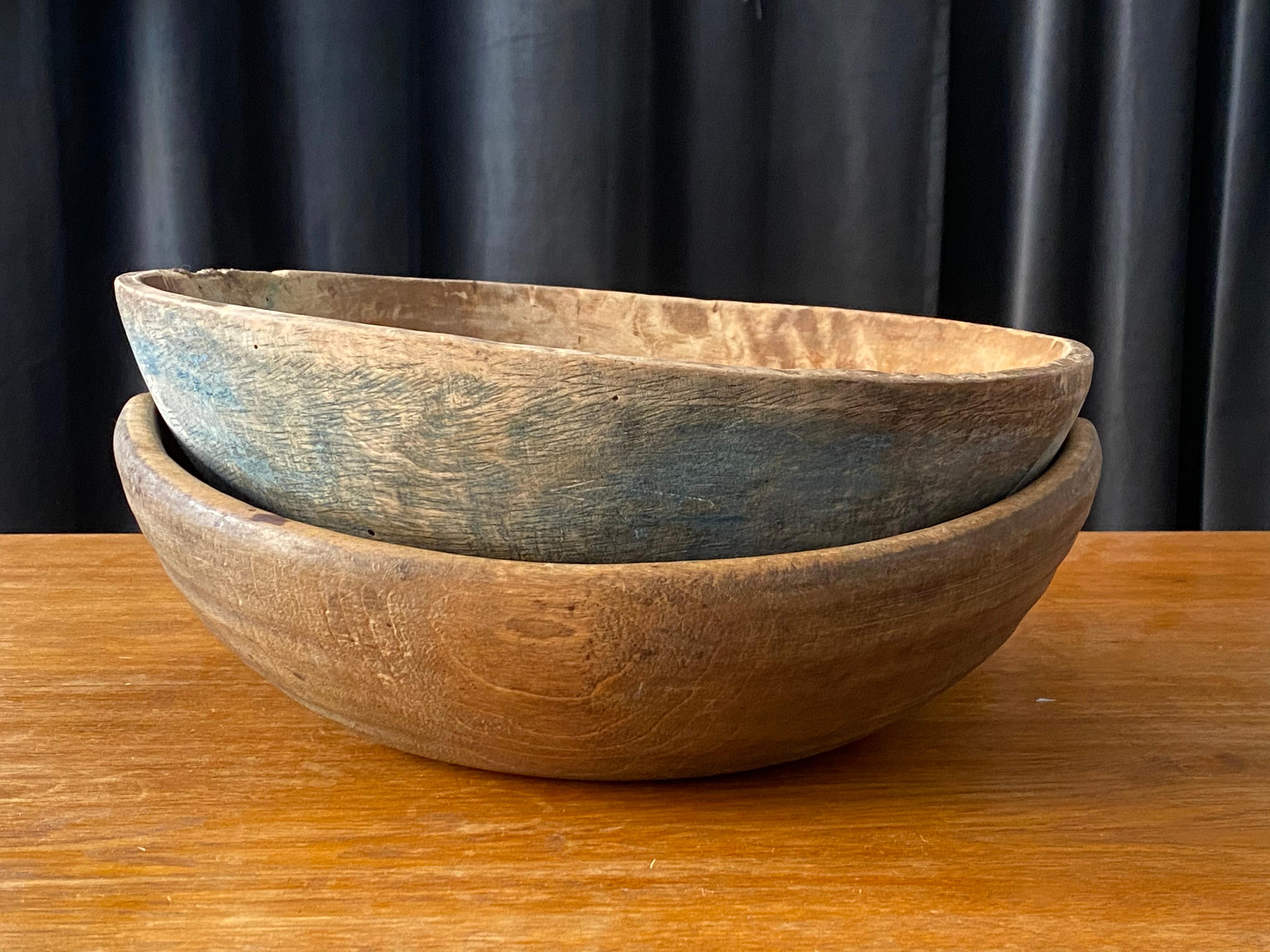 Swedish Folk Art, Unique Sizable, 18th Century Farmers Bowl, Wood, Signed 2