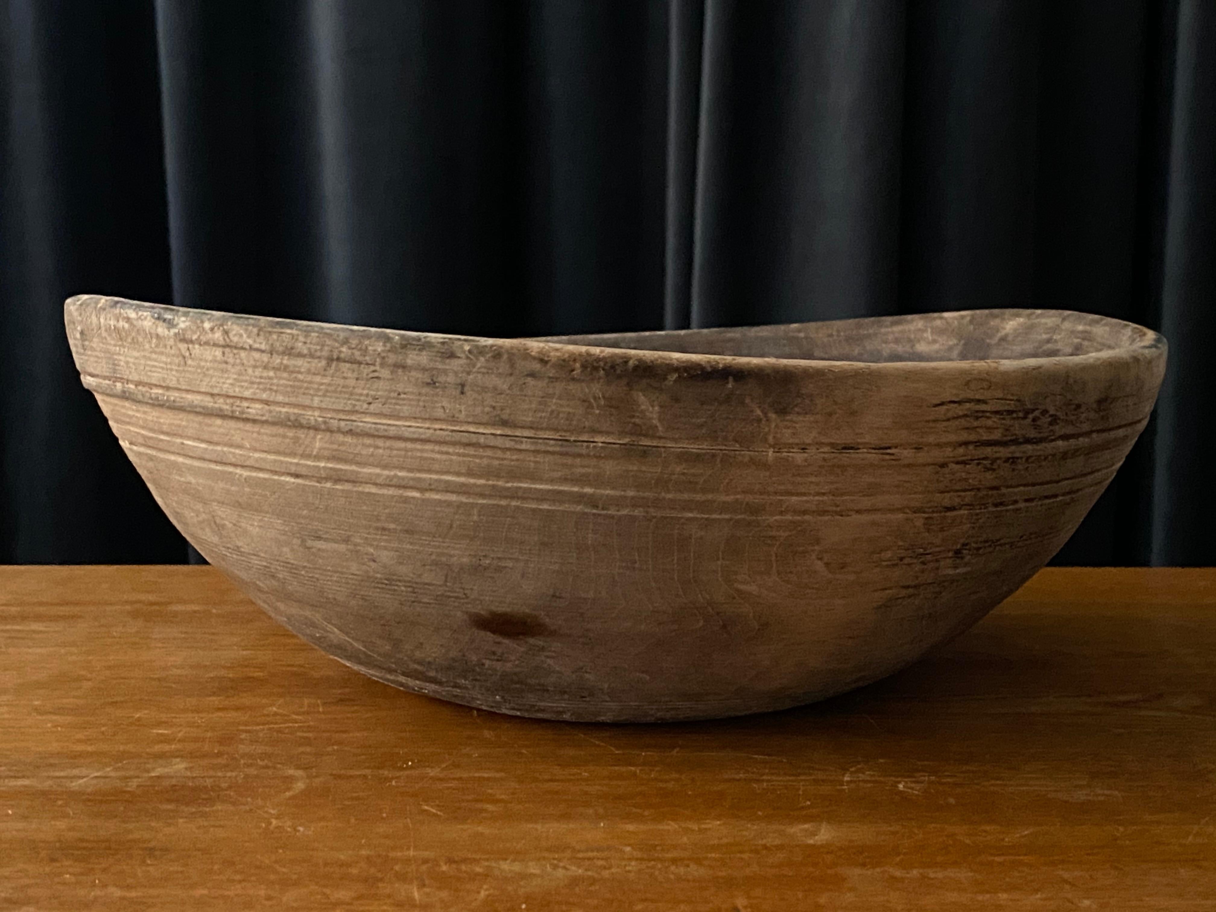 Swedish Folk Art, Unique Sizable Organic 19th Century Farmers Bowl, Wood 1