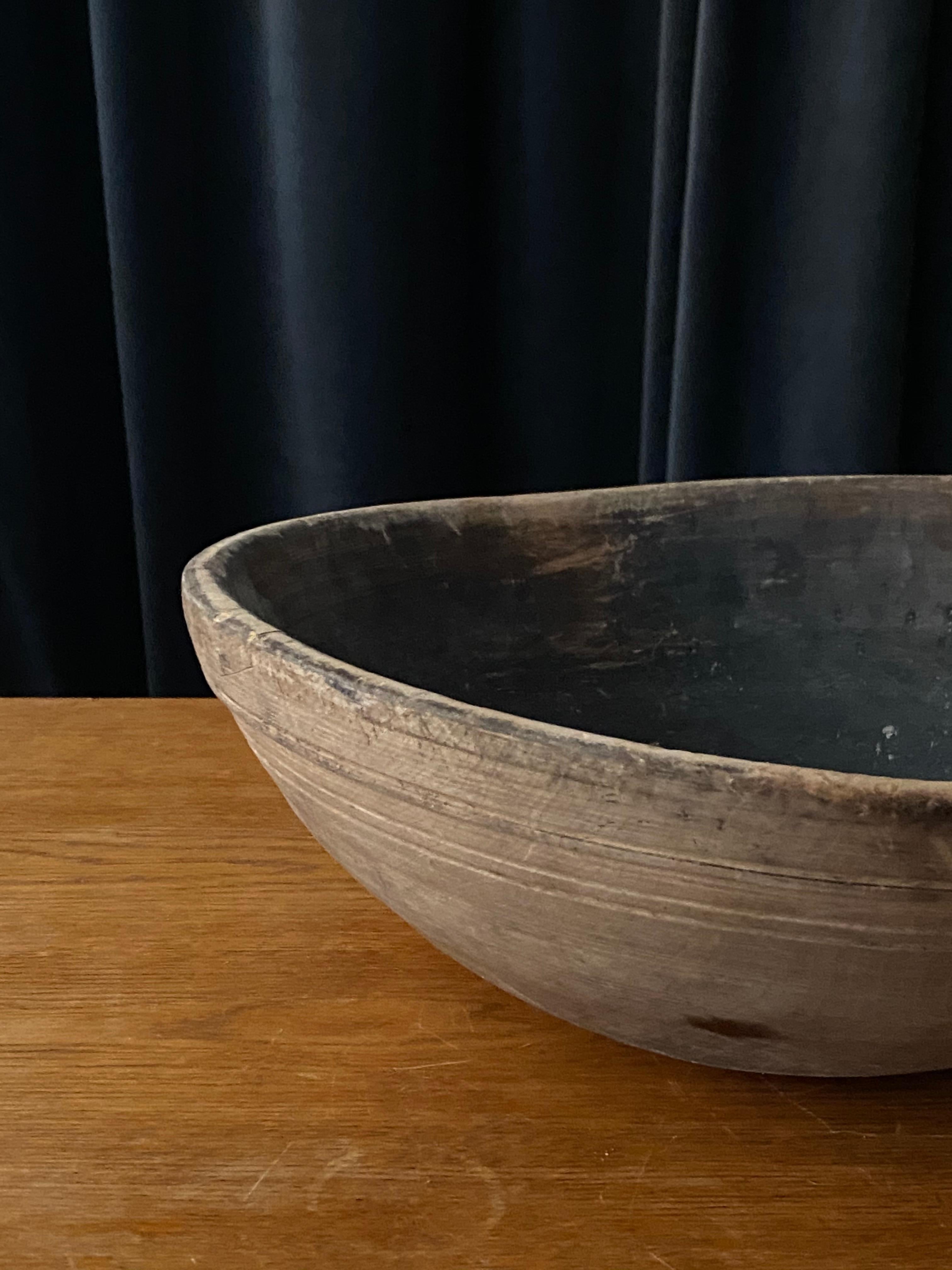 Swedish Folk Art, Unique Sizable Organic 19th Century Farmers Bowl, Wood 2