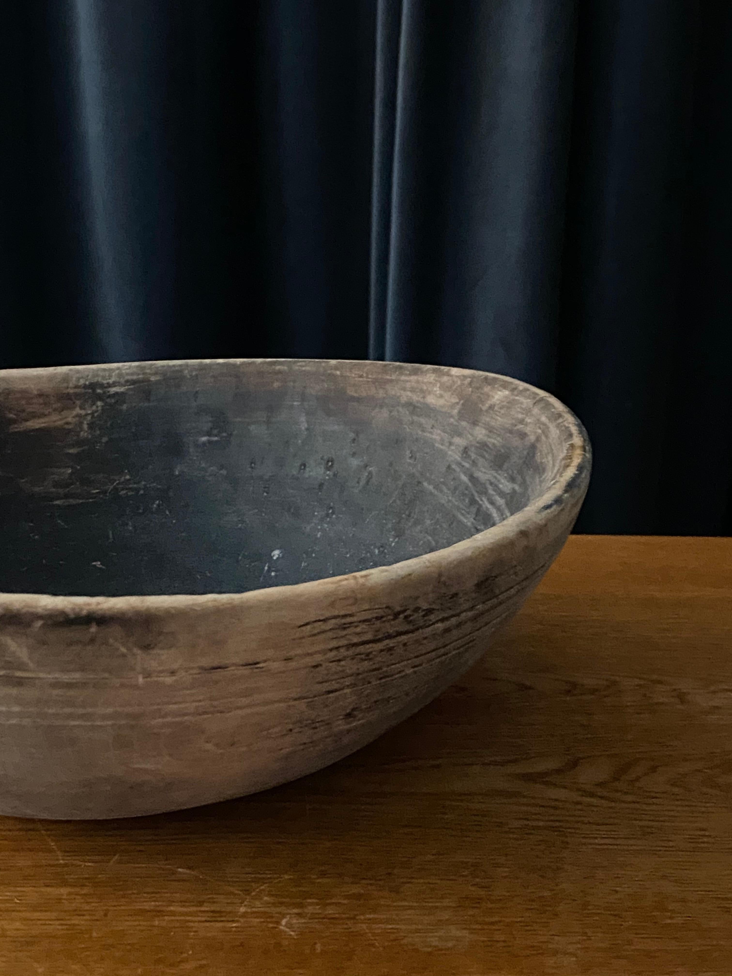 Swedish Folk Art, Unique Sizable Organic 19th Century Farmers Bowl, Wood 3