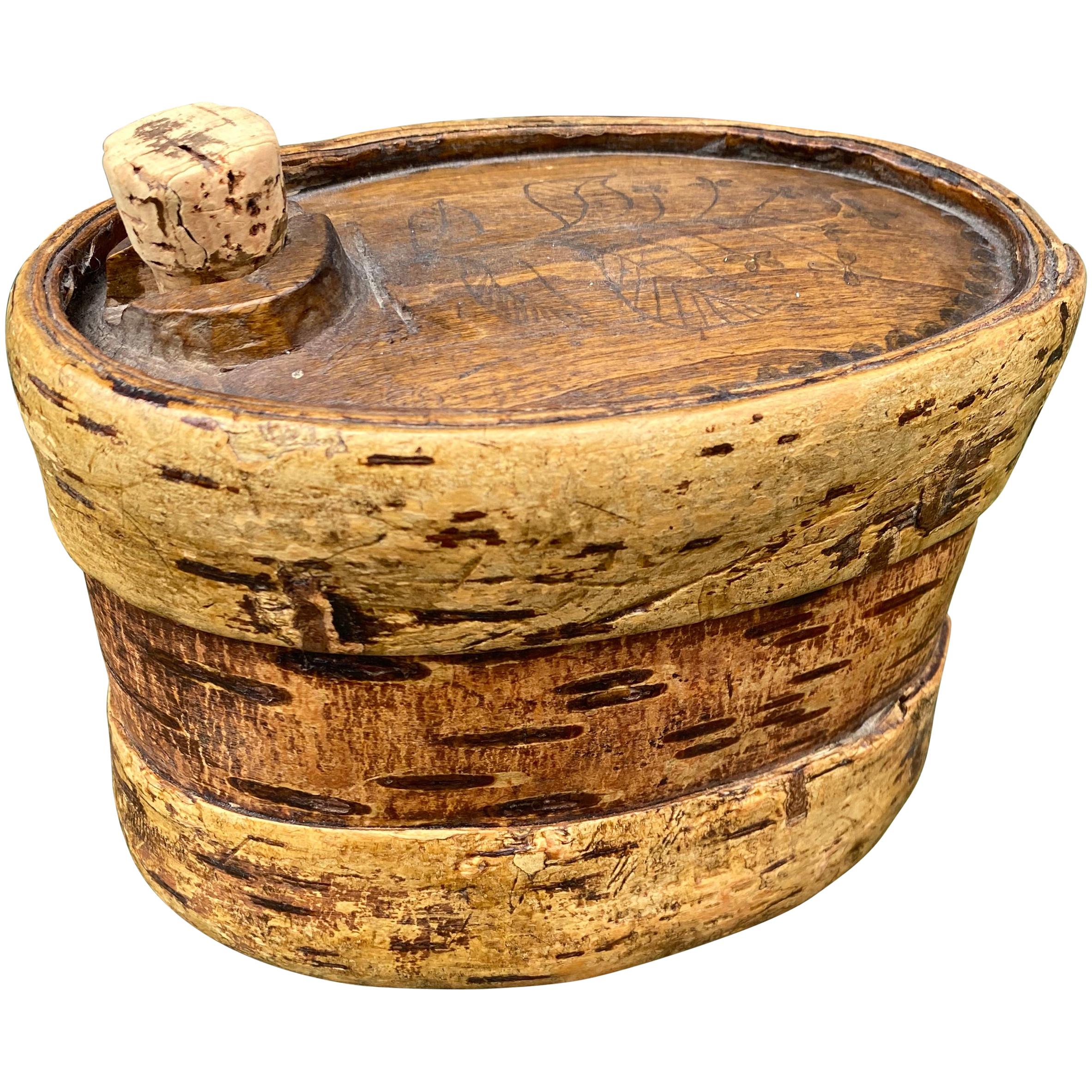 Schwedischer Volkskunstbehälter aus Holz mit Wein- und Wasserbehälter, um 1800 im Angebot