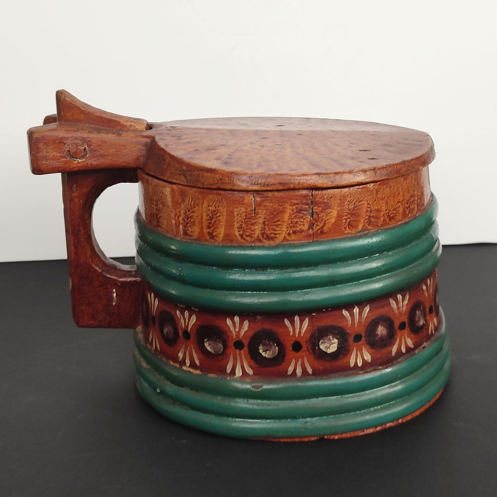 Swedish Folk Art Wooden Lidded Tankards, Early 1920s For Sale 9
