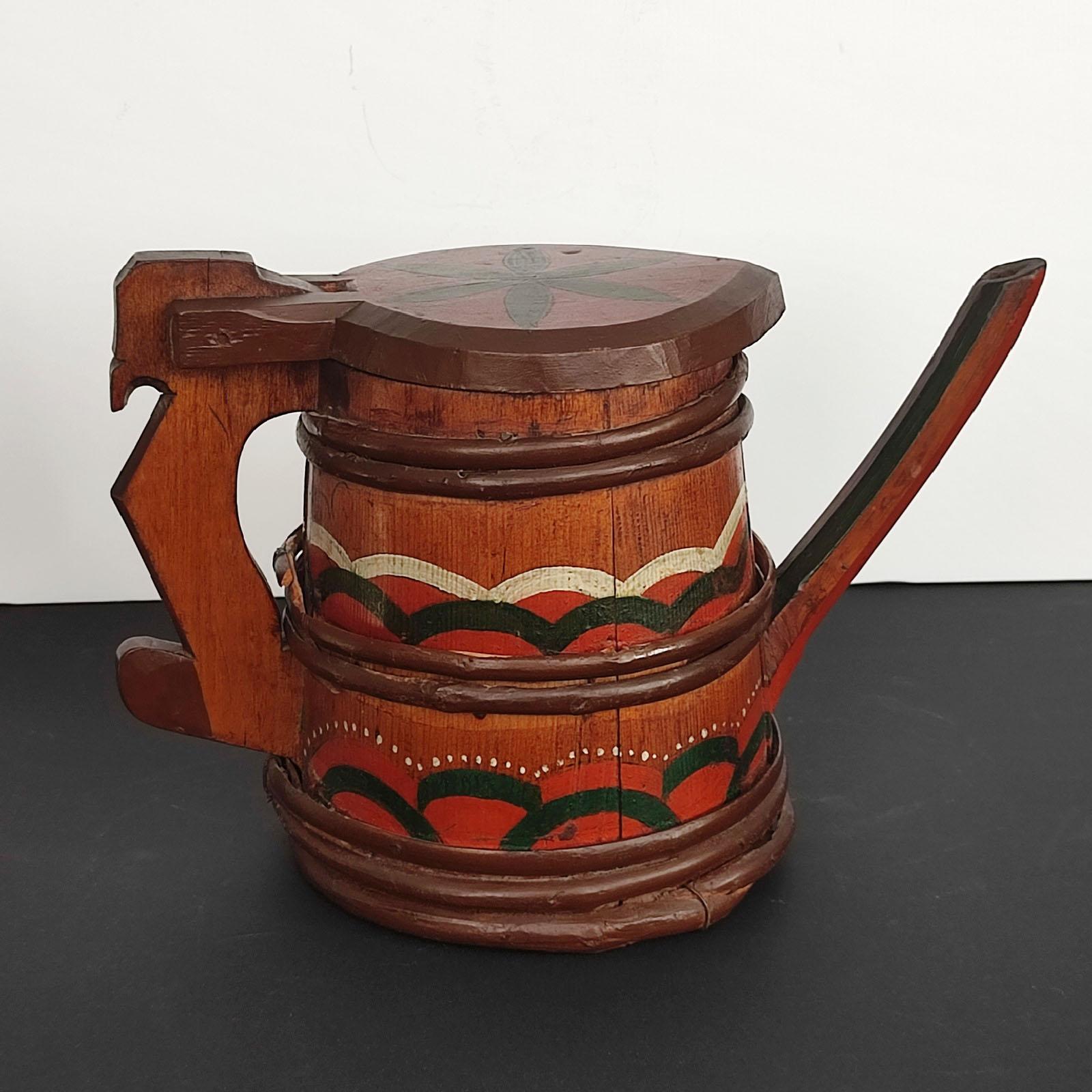 Early 20th Century Swedish Folk Art Wooden Lidded Tankards, Early 1920s For Sale