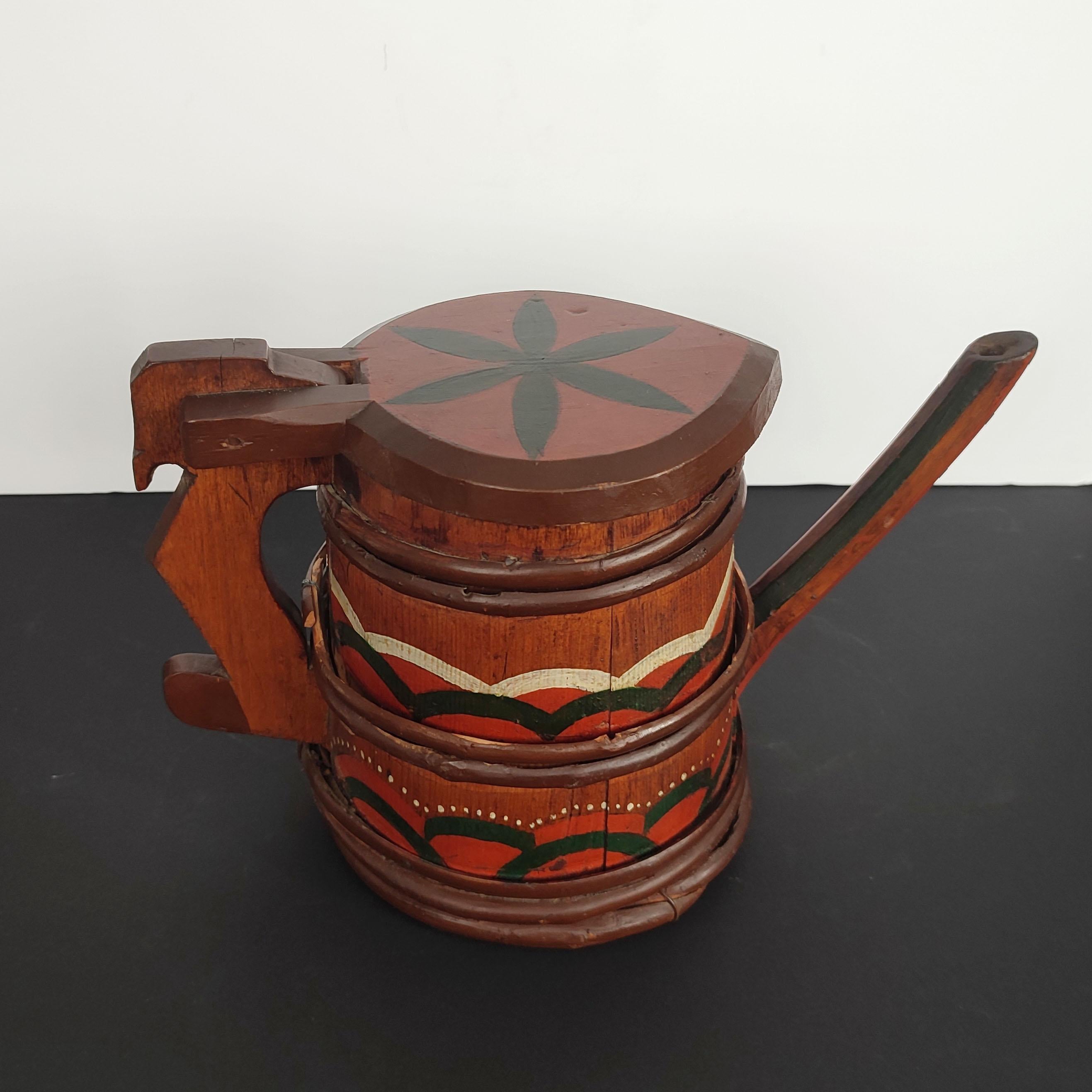 Swedish Folk Art Wooden Lidded Tankards, Early 1920s For Sale 1