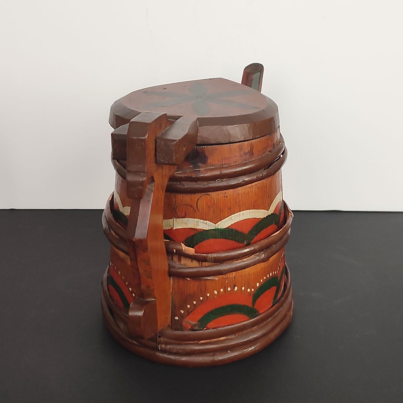 Swedish Folk Art Wooden Lidded Tankards, Early 1920s For Sale 2