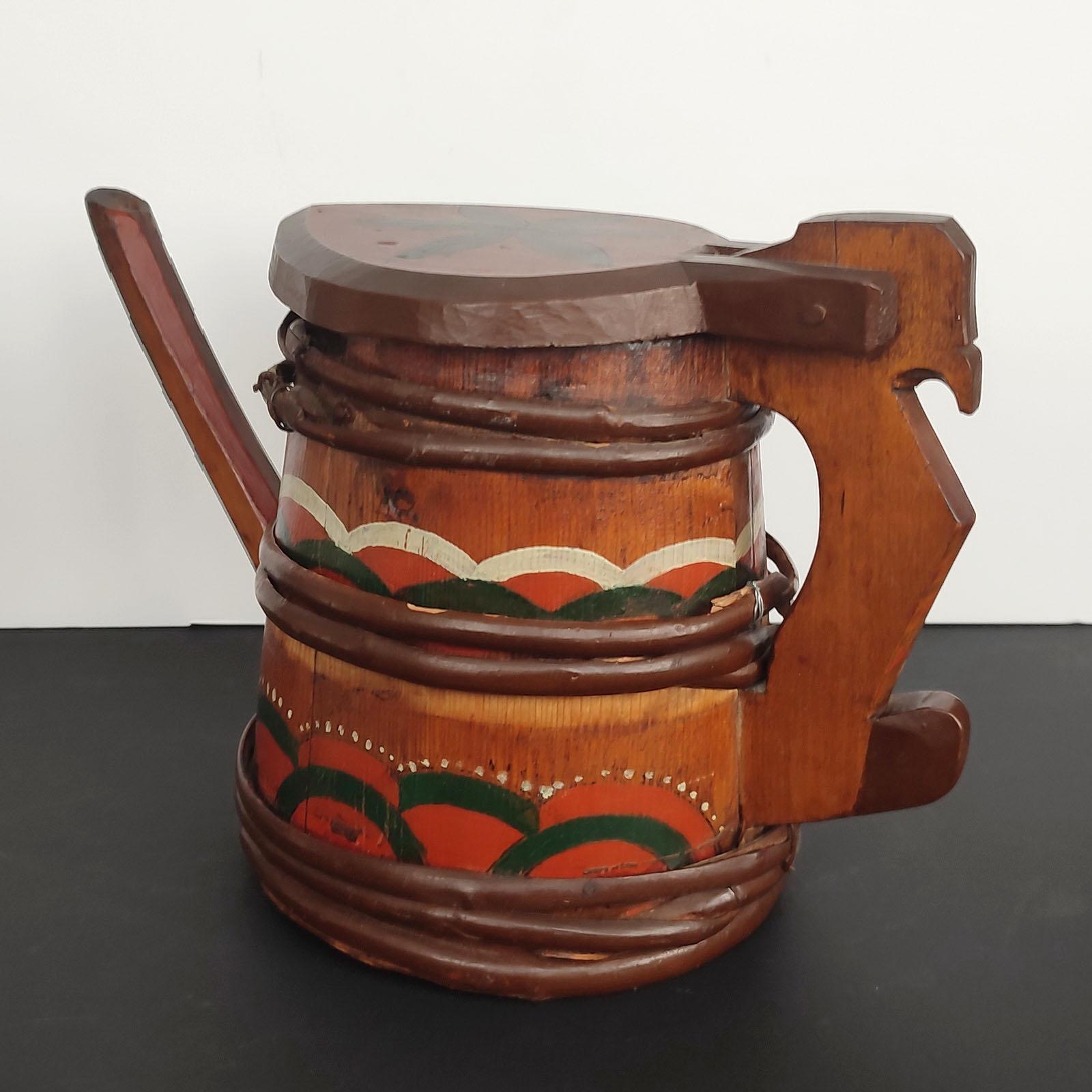 Swedish Folk Art Wooden Lidded Tankards, Early 1920s For Sale 3