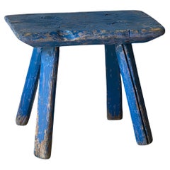 Swedish folk blue stool Dated late 1800 Folk Art Peasant Seating