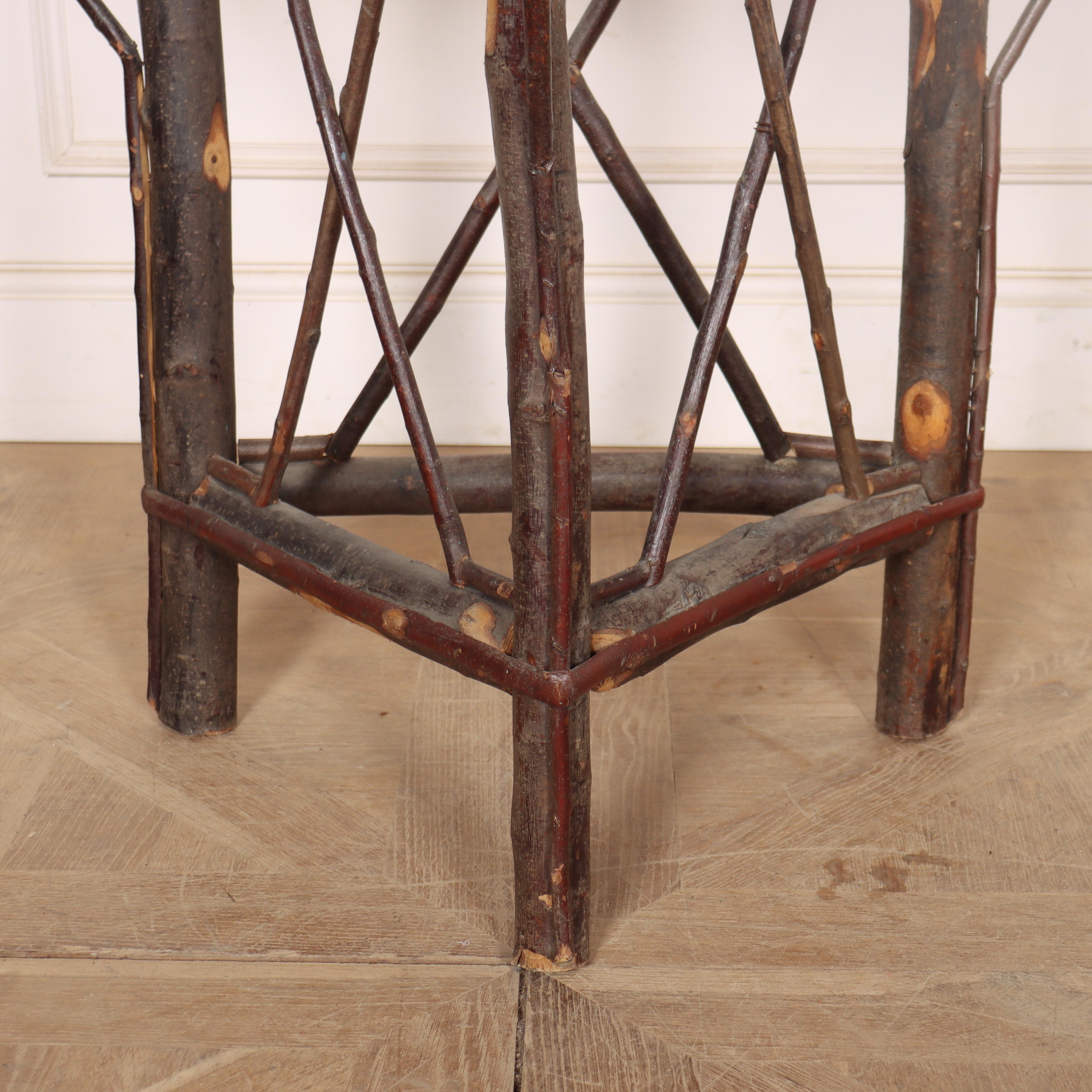 1920's Swedish folk made hazelnut and willow demi-lune console table. 

Code: 9170

Dimensions:
W: 35.5