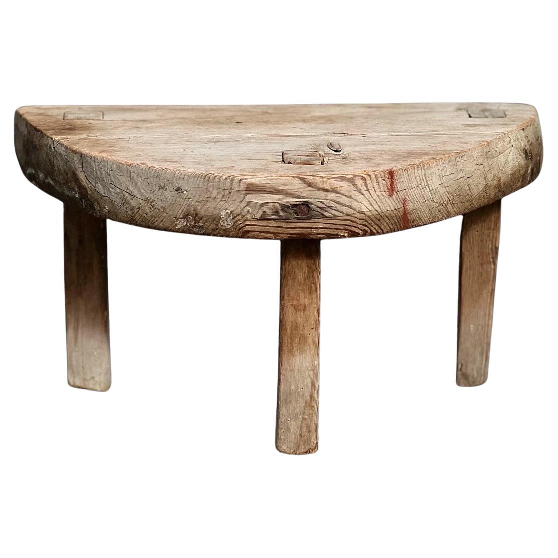 Swedish folk small wooden stool 18th/19th century Folk Art Peasant unique