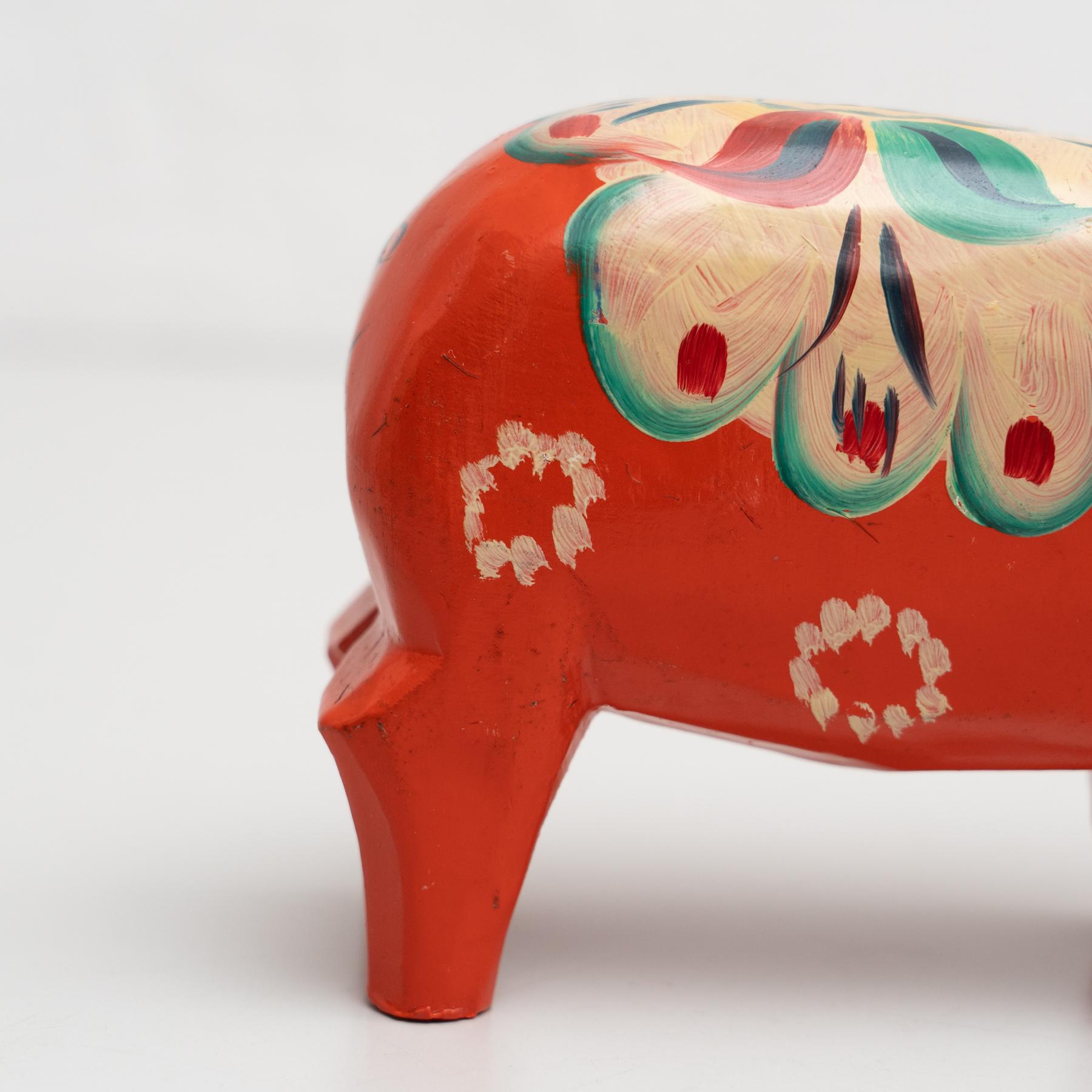 Swedish Folk Wooden Dala Pig Toy, circa 1960 4