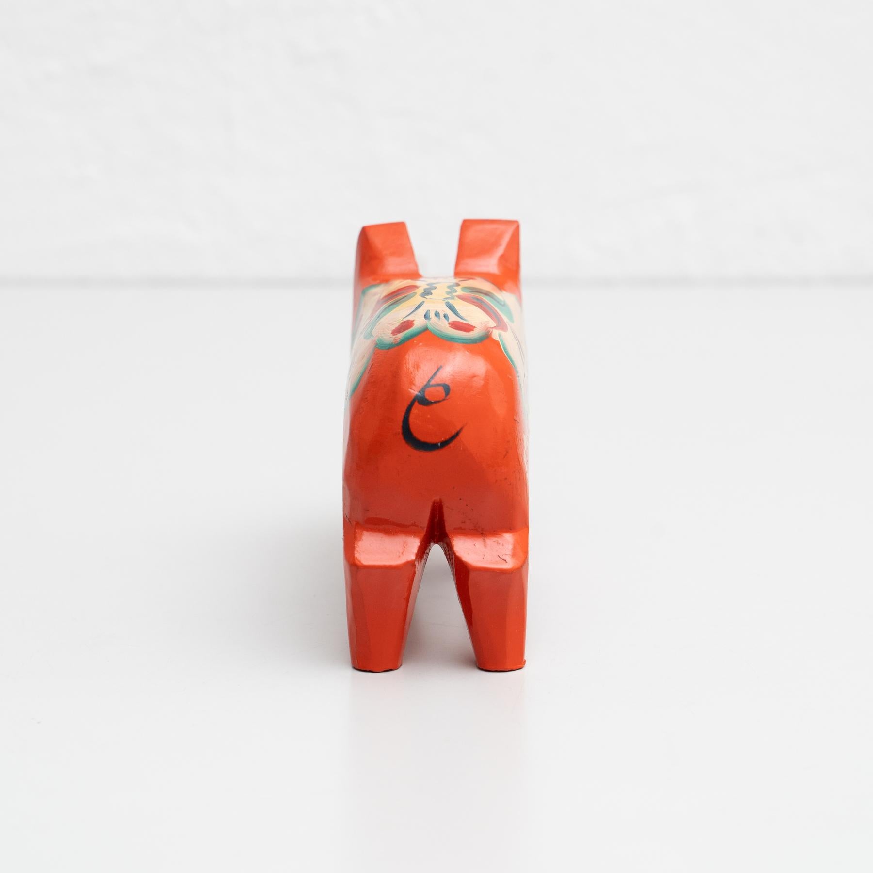 Hand-Painted Swedish Folk Wooden Dala Pig Toy, circa 1960