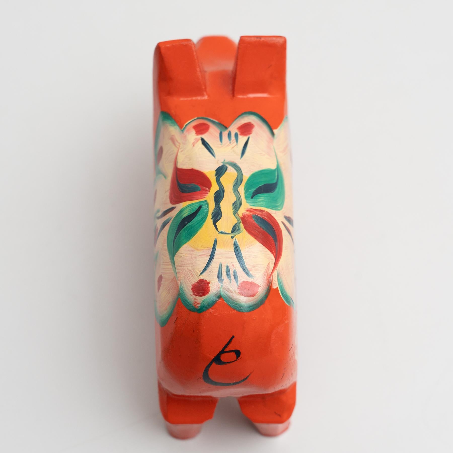 Mid-20th Century Swedish Folk Wooden Dala Pig Toy, circa 1960