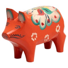 Swedish Folk Wooden Dala Pig Toy, circa 1960