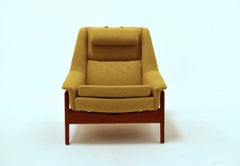 Swedish Folke Ohlsson DUX Yellow Wool & Teak Armchair Midcentury Chair, 1960s