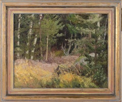 Dipinto a olio incorniciato raffigurante un paesaggio boschivo svedese