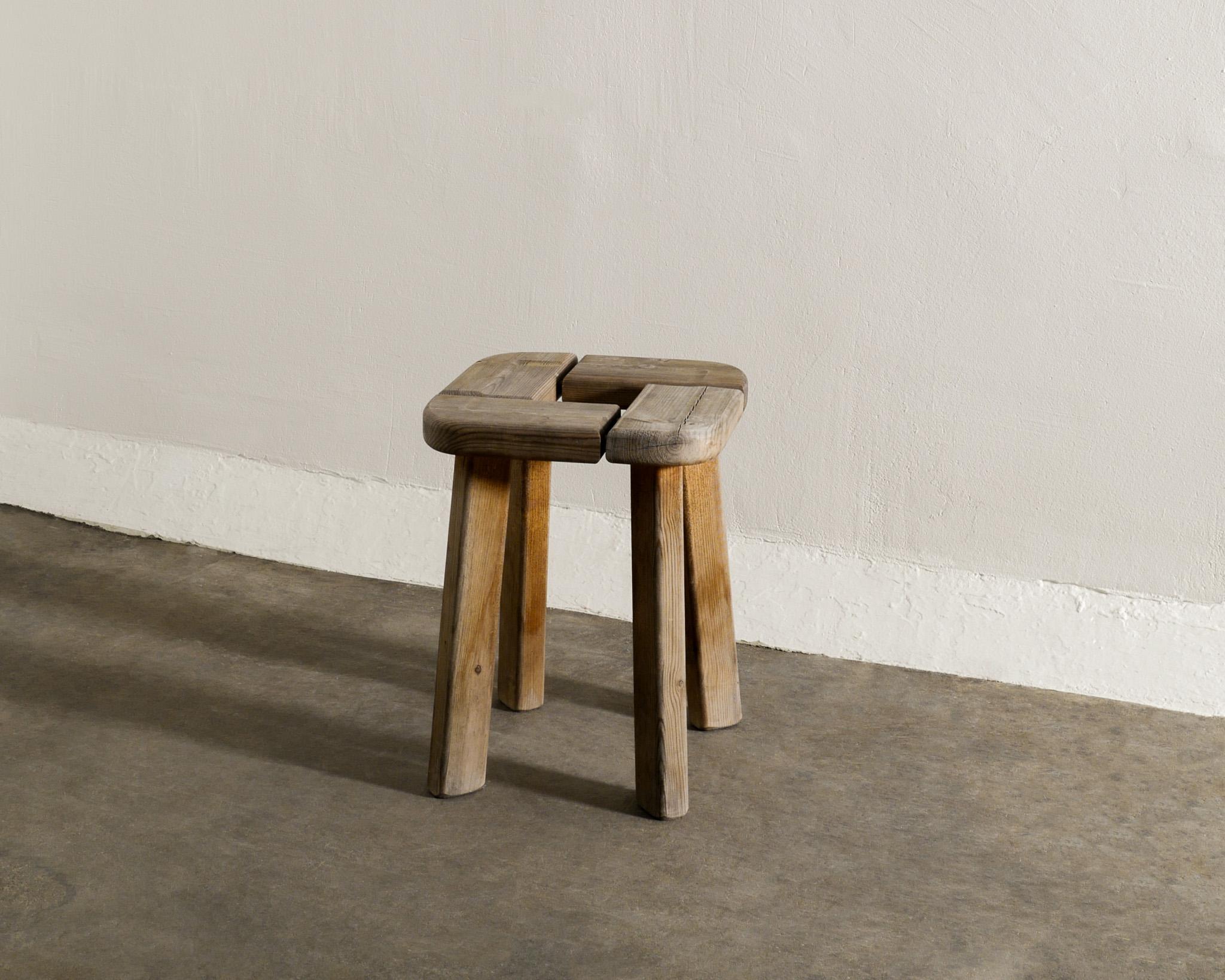 Scandinavian Modern Swedish Four Legged Mid Century Stool in Solid Stained Pine Produced in 1940s  For Sale