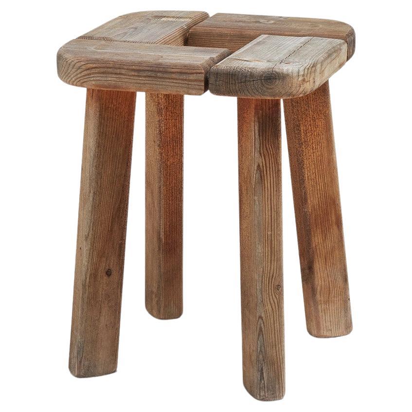 Swedish Four Legged Mid Century Stool in Solid Stained Pine Produced in 1940s  For Sale