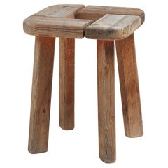 Swedish Four Legged Mid Century Stool in Solid Stained Pine Produced in 1940s 