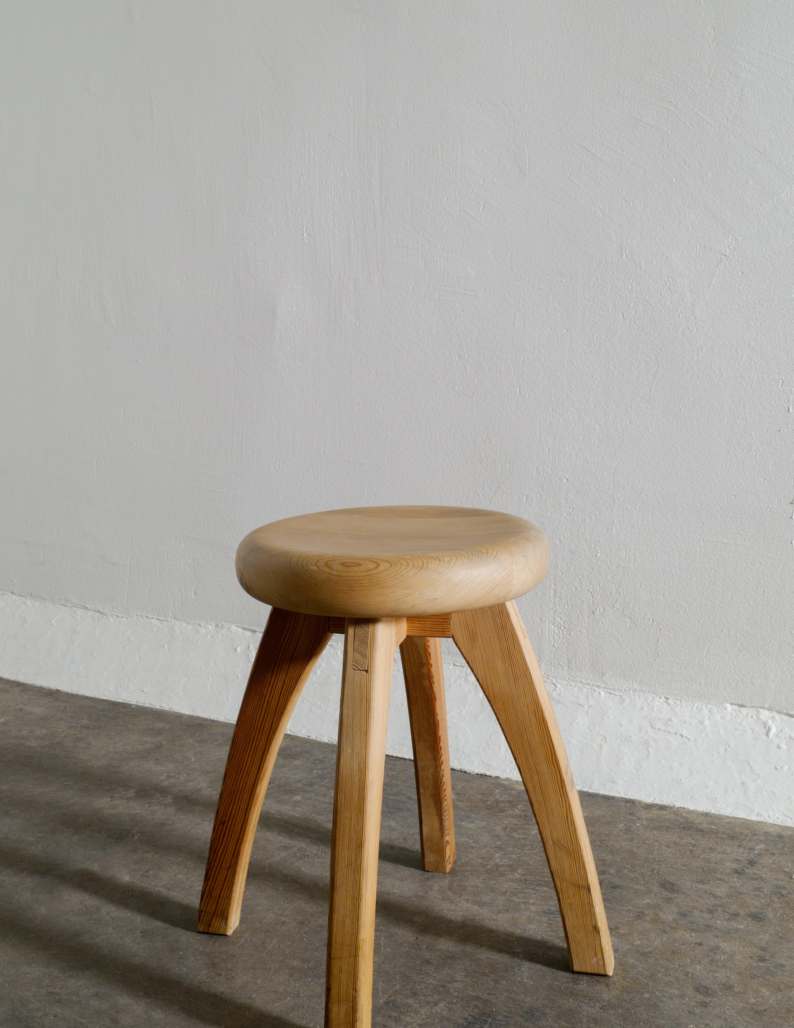 Late 20th Century Swedish Mid Century Four Legged Stool in Solid Pine, 1970s For Sale