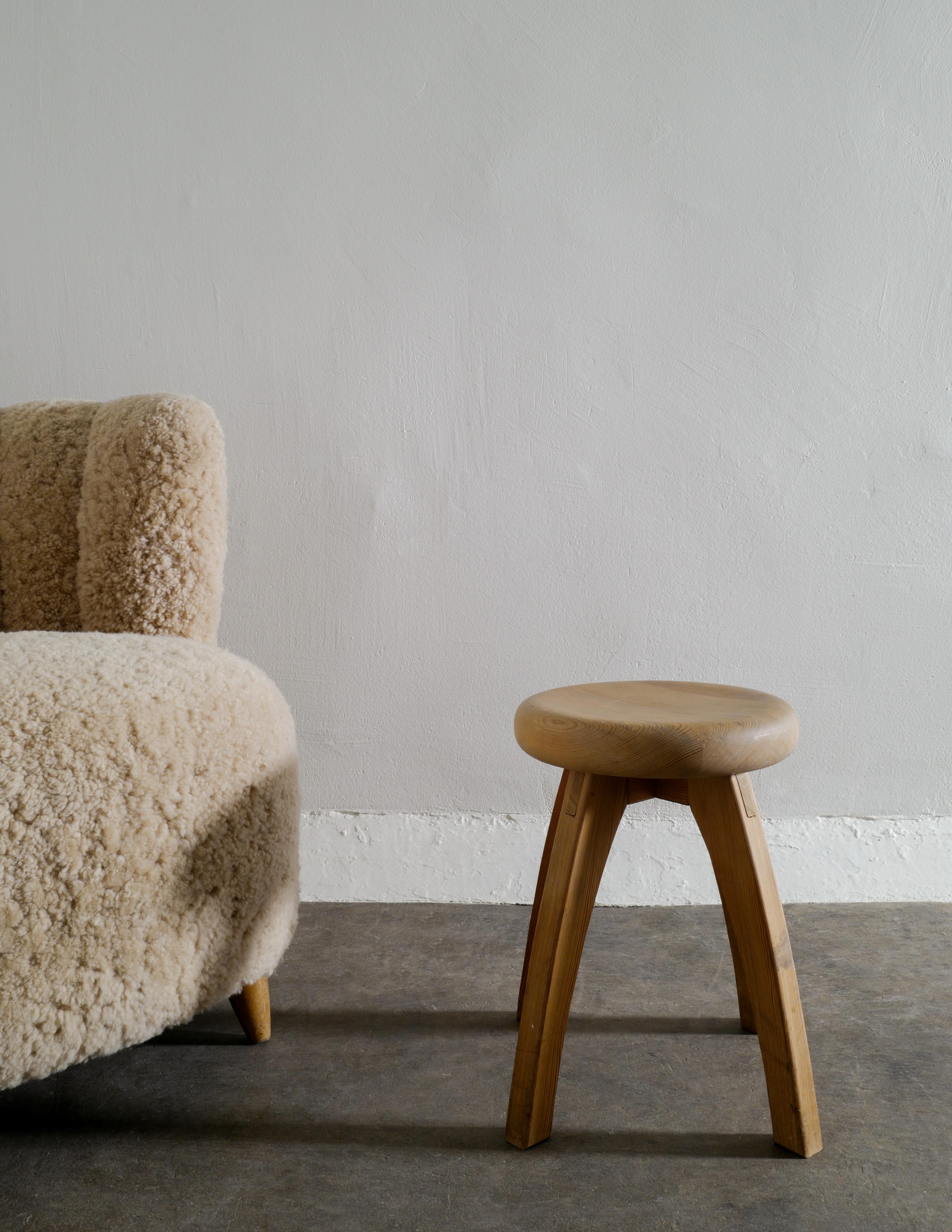 Swedish Mid Century Four Legged Stool in Solid Pine, 1970s For Sale 1