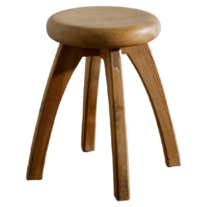 Swedish Mid Century Four Legged Stool in Solid Pine, 1970s For Sale