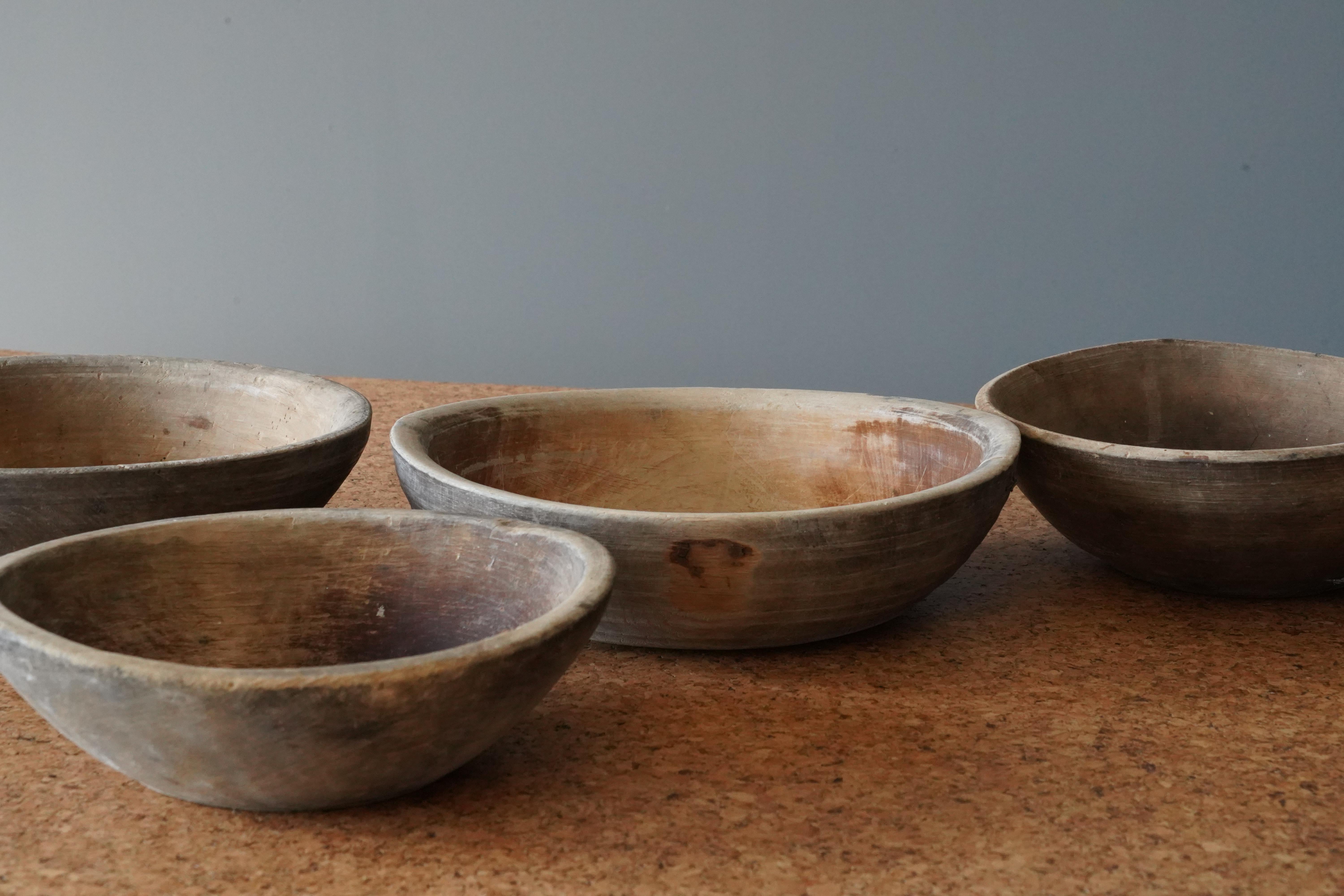 Swedish, Four Unique Organic Bowls, Wood, Sweden, 19th Century In Fair Condition In High Point, NC