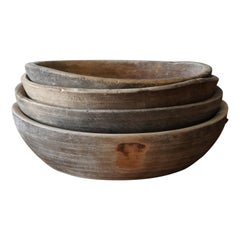 Antique Swedish, Four Unique Organic Bowls, Wood, Sweden, 19th Century