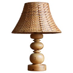 Swedish, Free-Form Table Lamp, Solid Pine, Rattan, Studio, Sweden, 1978