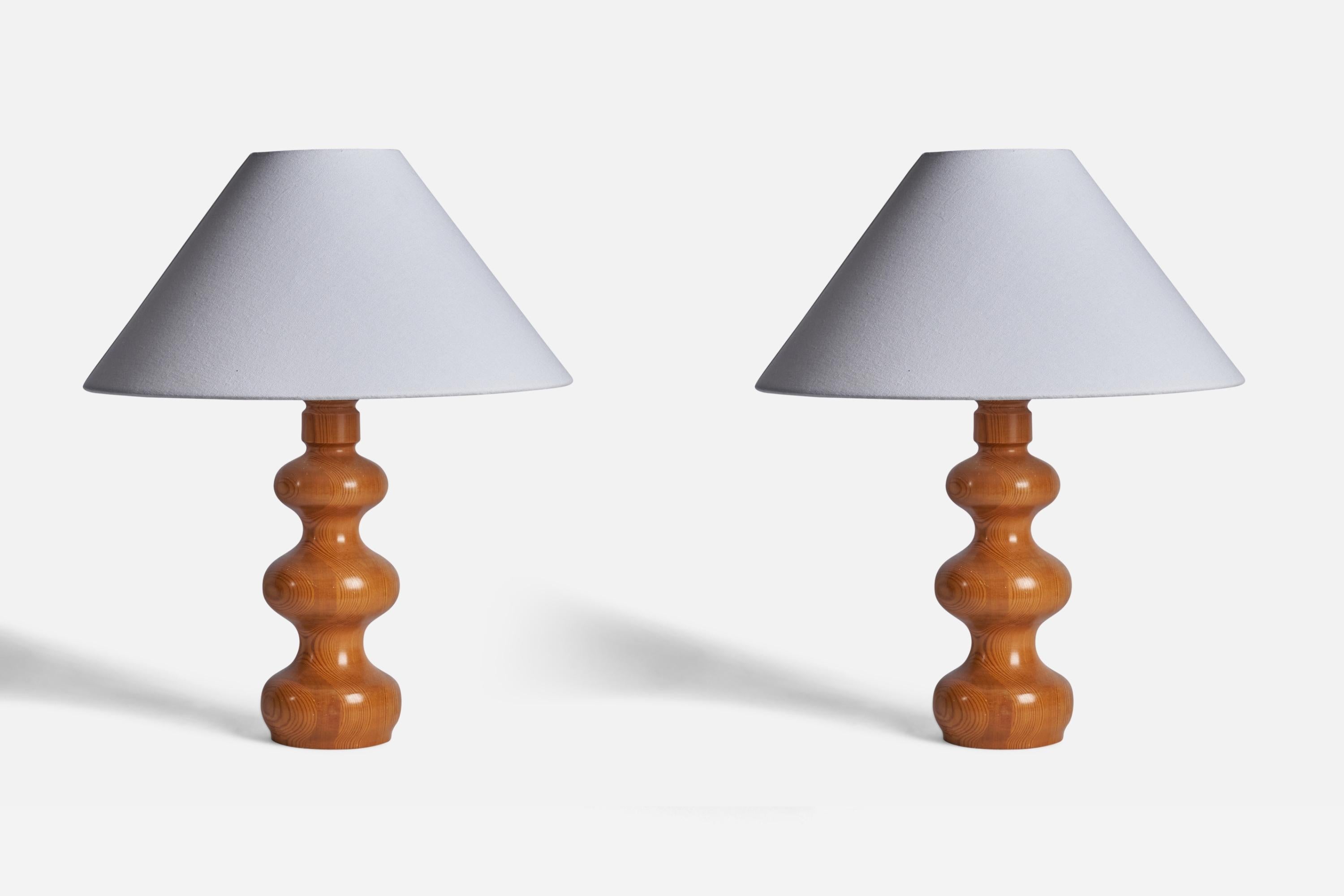 Late 20th Century Swedish, Free-Form Table Lamps, Solid Pine, Fabric, Studio, Sweden, 1970s For Sale