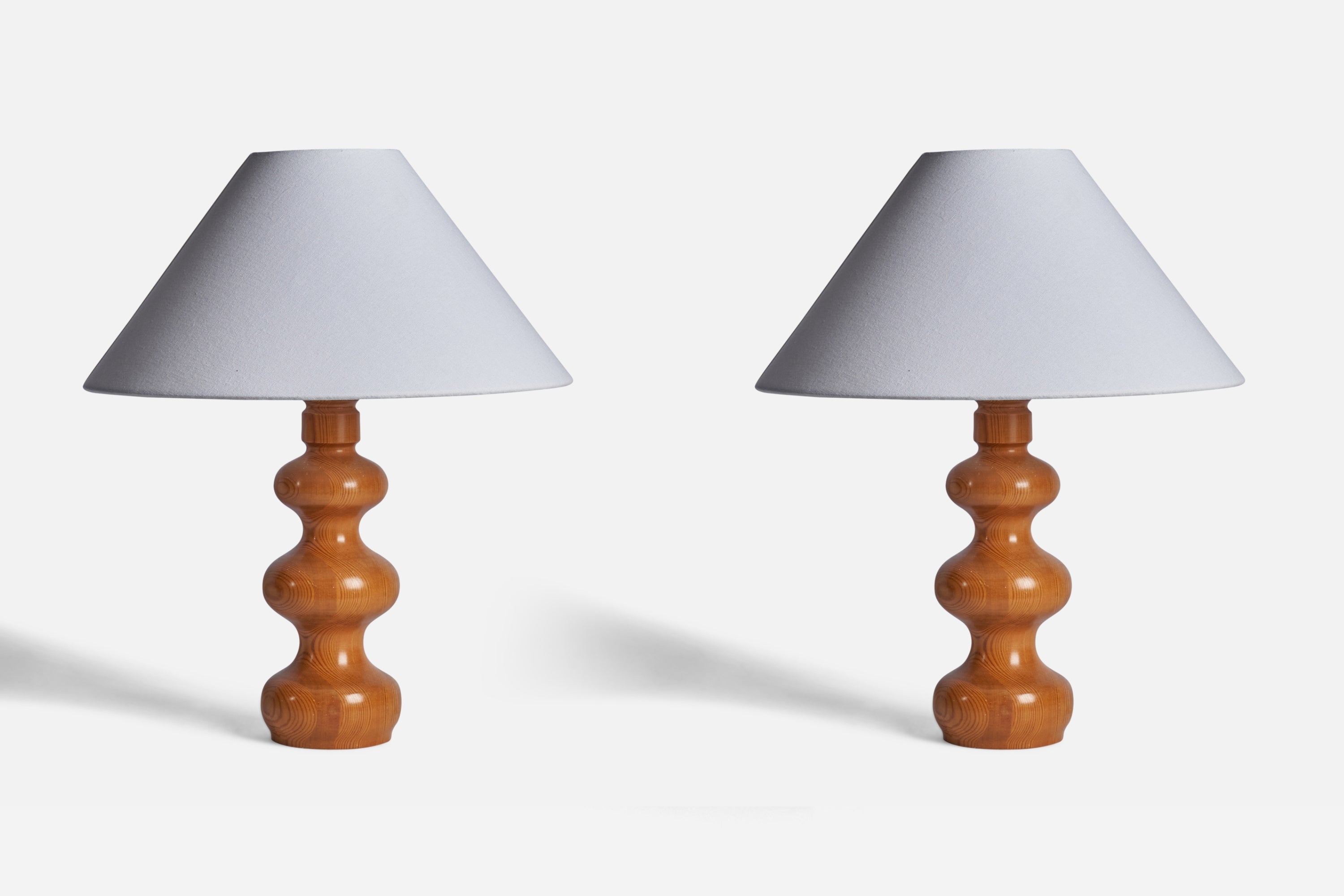 Swedish, Free-Form Table Lamps, Solid Pine, Fabric, Studio, Sweden, 1970s