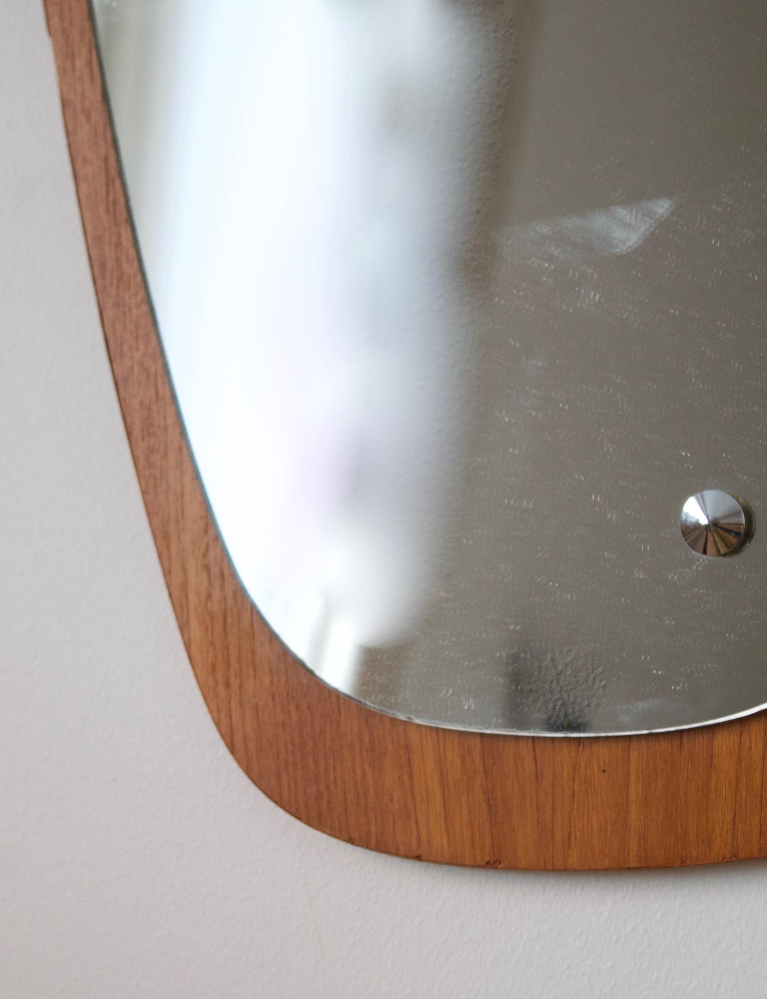 Swedish, Free-form Wall Mirror, Teak, Glass, Metal, Sweden, 1960s In Fair Condition In High Point, NC