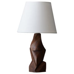 Swedish, Freeform Table Lamp, Carved Teak, Sweden, 1950s