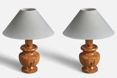 Vintage Swedish, Freeform Table Lamps, Solid Turned Pine, Sweden, 1960s