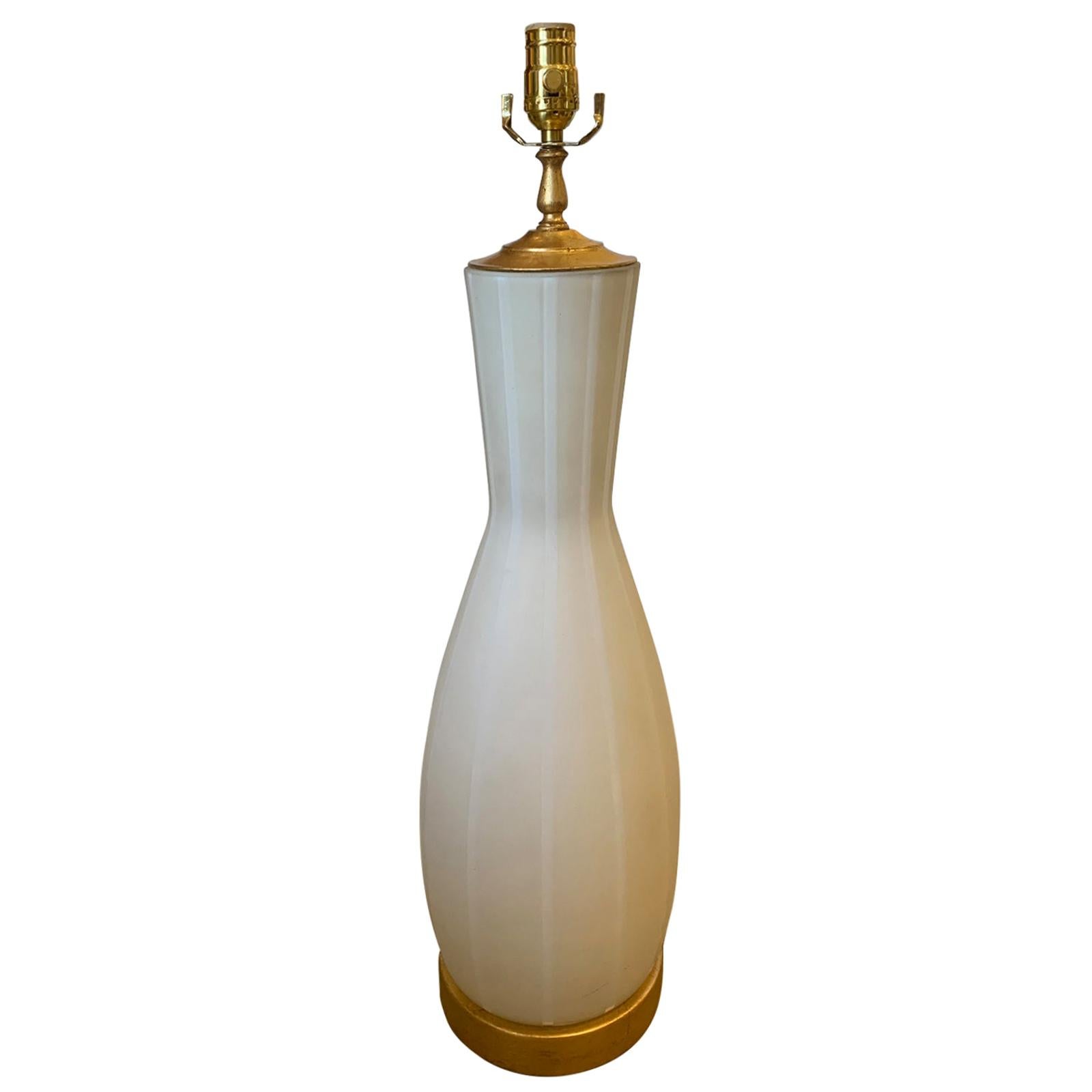 Swedish Frosted Glass Vase as Lamp on Custom Gilt Base, circa 1930s For Sale