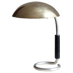 Swedish, Functionalist Desk Light, Metal, Brass, Painted Wood, Sweden, 1940s
