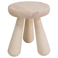 Swedish Functionalist Style Limewashed Pine Milking Stool