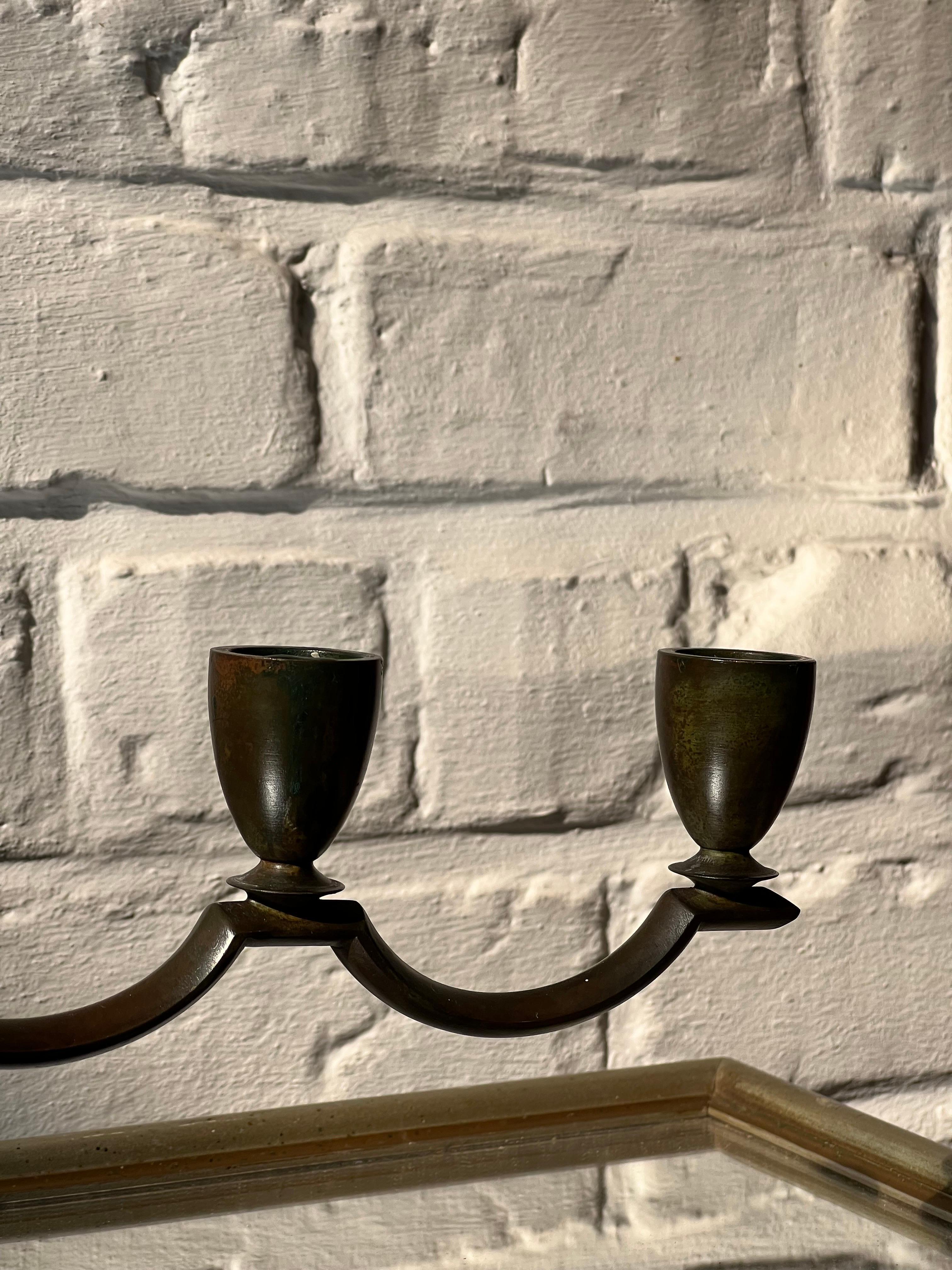 Hand-Crafted Swedish GAB Brons, Bronze candelabra 5 candles patinated 1930, Swedish Grace  For Sale
