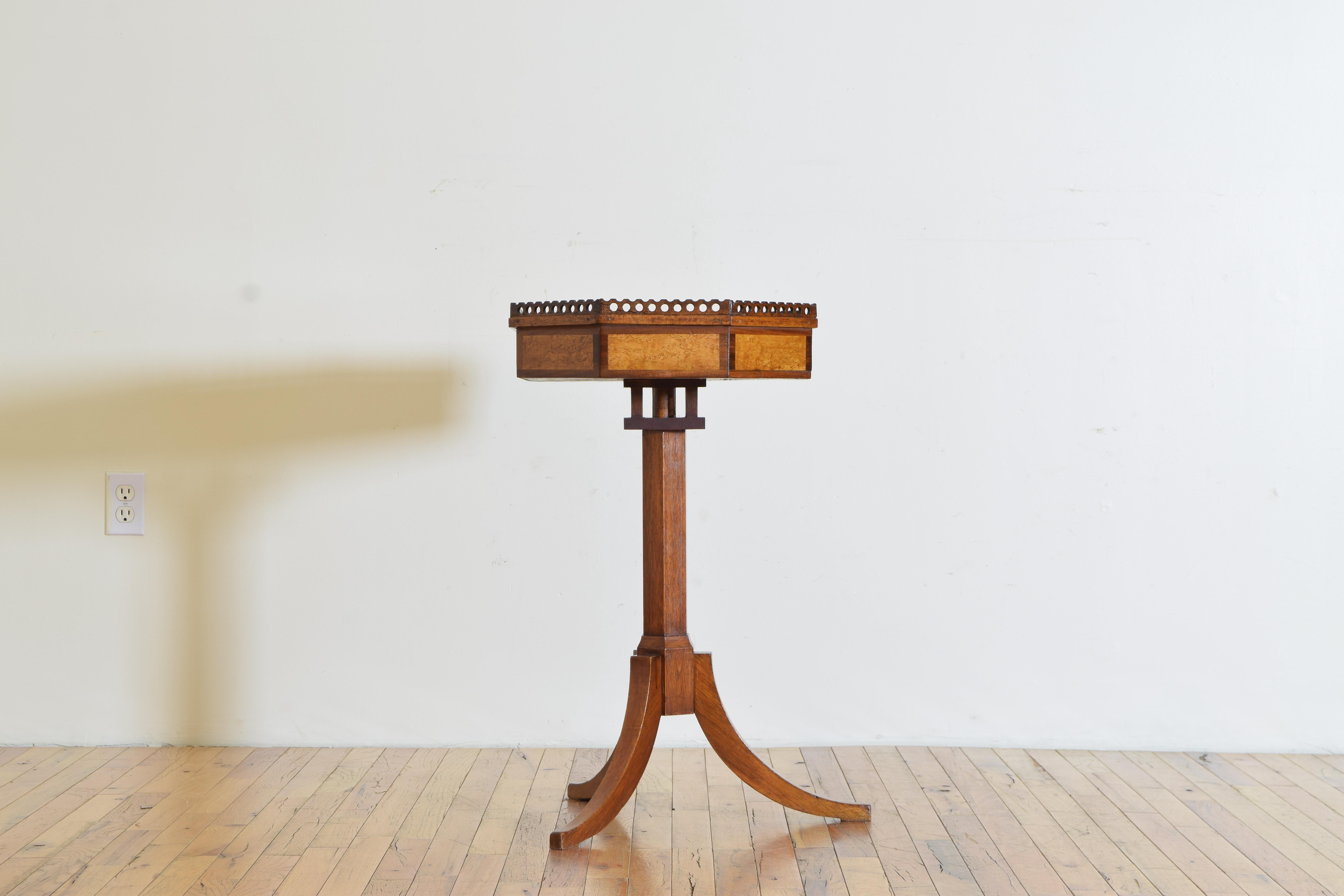 Late 19th Century Swedish Galleried Swivel Work Table in Maple and Walnut, ca. 1887 For Sale