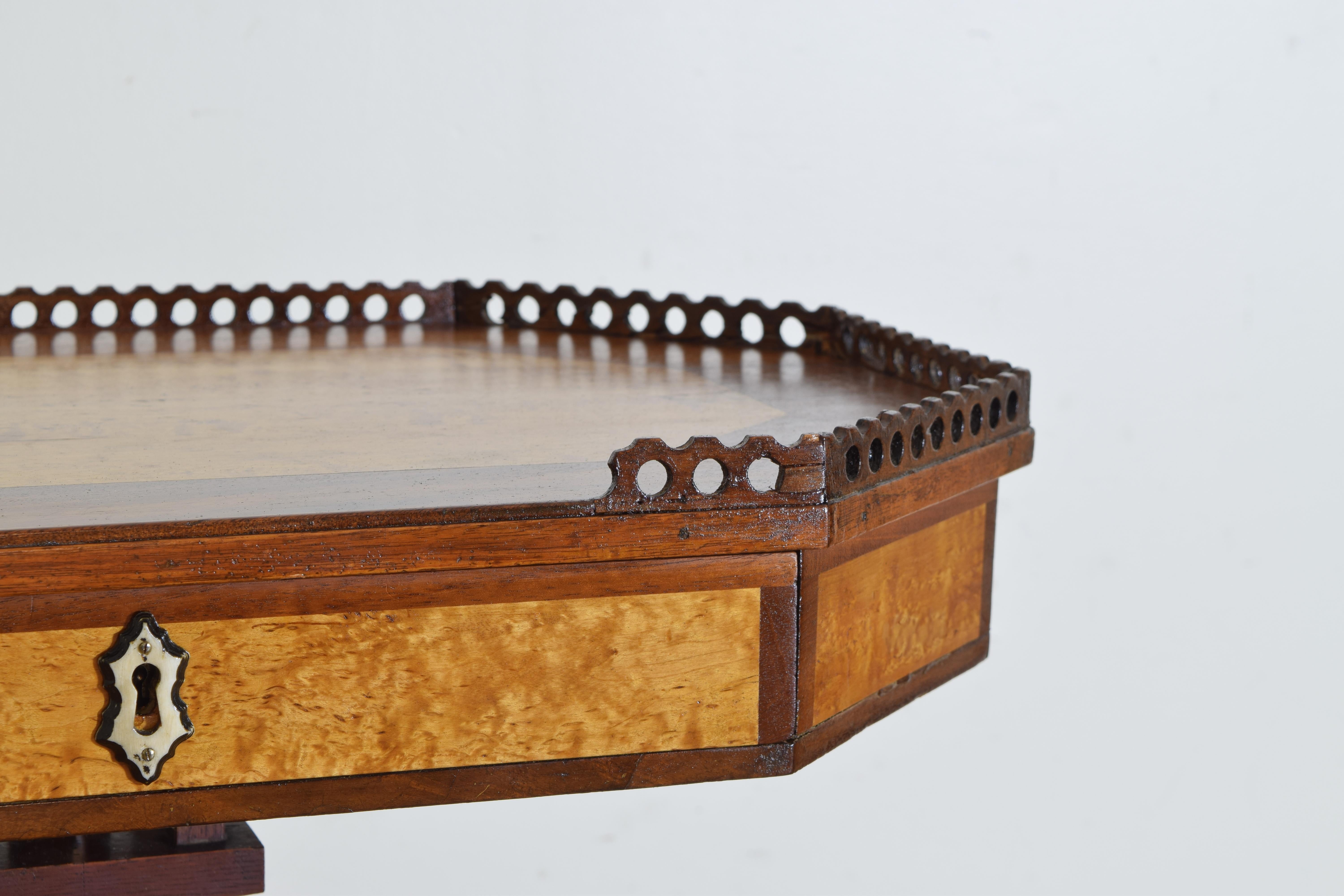 Swedish Galleried Swivel Work Table in Maple and Walnut, ca. 1887 For Sale 3